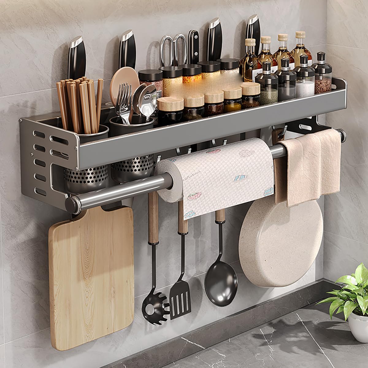 MYUYEE No Punching Hanging Spice Rack, Multifunctional Spice Rack Over Kitchen,Spice Organizer Shelf Wall Mount For Kitchen Storage & Organization,C(C)