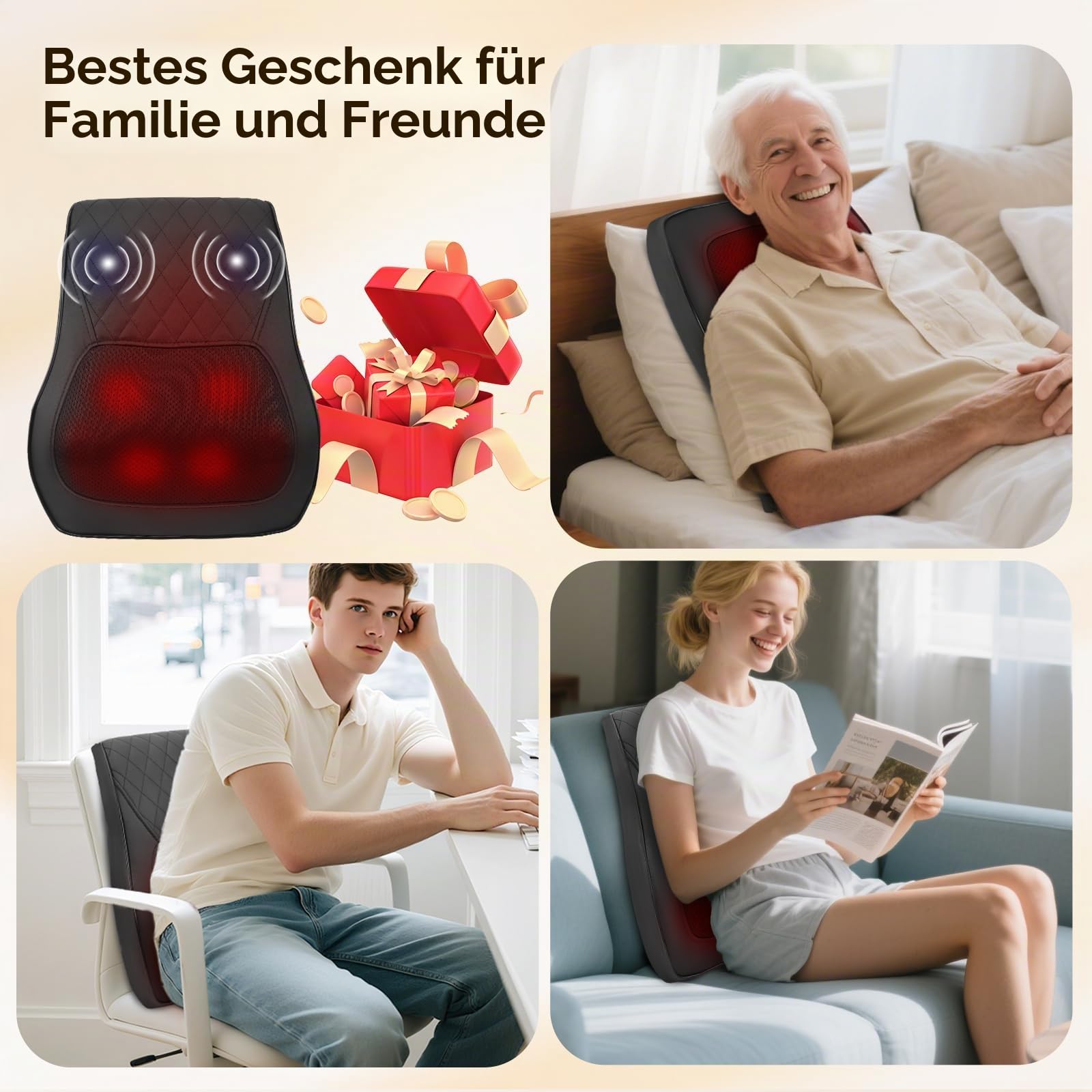Nackenmassagegerät mit Wärme, 3D Knet Massagekissen Shiatsu zur Schmerzlinderung, Nackenmassagegerät mit 3 Geschwindigkeiten 2 Richtungen, Elektrische Massagekissen für Nacken, Rücken