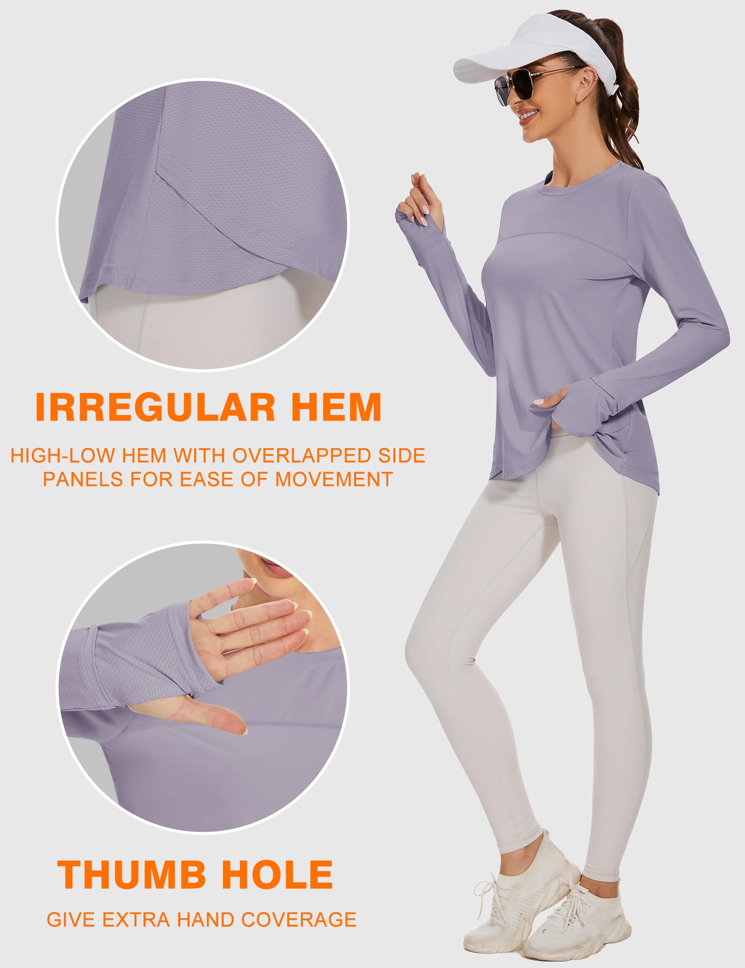 IECCP Sport Bluse Damen Langarm Activewear-T-Shirts UPF 50+ UV Schutz Sonnenschutz Langarmshirts Schlanke Passform Mit Daumenloch Rashguards Sportshirt