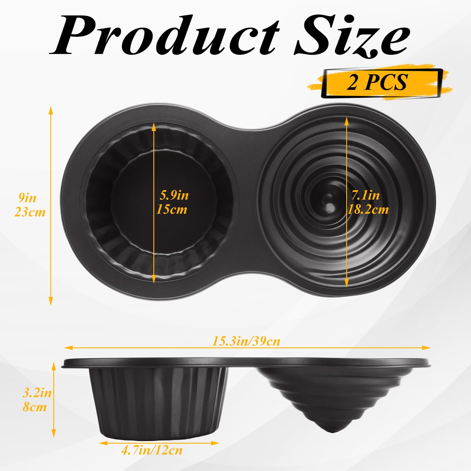 LOPYXBR 2 PCS 3D Giant Cupcake Pan Carbon Steel Giant Cupcake Mold for Baking Jumbo Cupcake Pans 3D Jumbo Muffin Pan for DIY Cake, Bread, Muffin (15.3