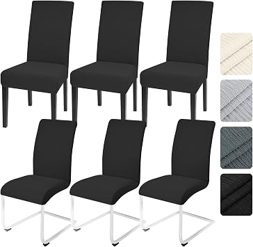 Alishomtll Dining Chair Covers Set of 6, Universal Fit Stretch Spandex Chair Slipcovers, Washable Removable Chair Protector for Dining Room Kitchen Banquet Wedding Party Black, 6psc