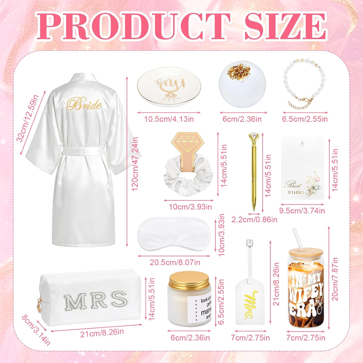 VZCBZC 12PCS Bridal Shower Gift, Bride to Be Gift for Wedding Day Bachelorette Gifts for Bride with Robe Cup Candle Jewelry Accessories