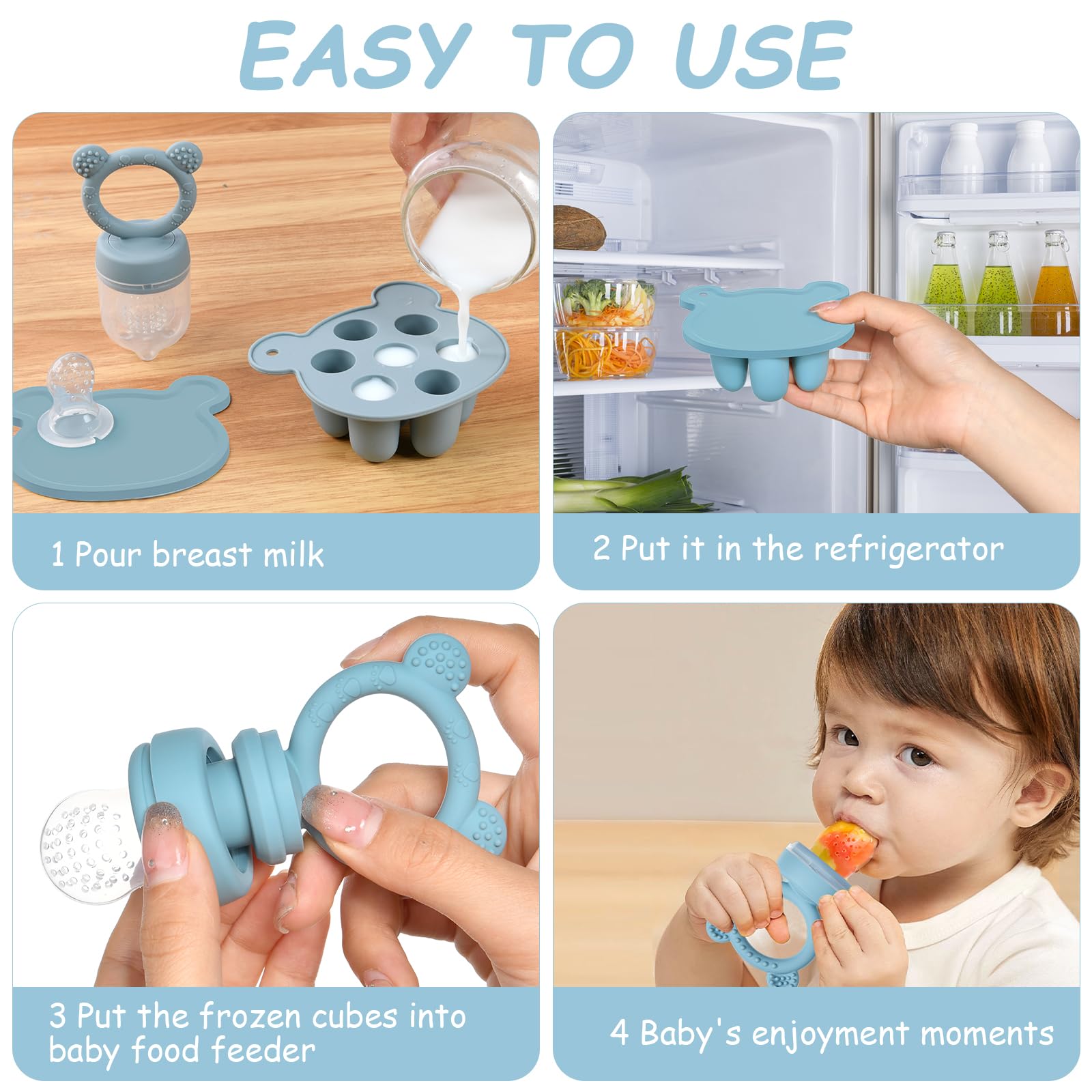 Aolso Ciuccio Per Alimenti Neonati, Ciuccio Per Frutta, Frutta Per Neonati Alimentatore, Allevia Il Dolore Alle Gengive, Ciuccio E Vassoi Per Congelatore, L'alimentazione Sicura Dei Bambini(blu)