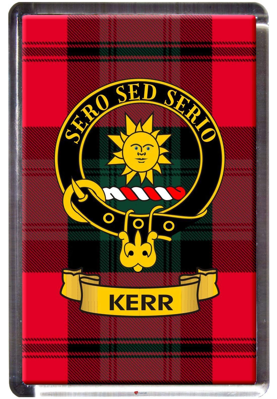 Kerr Clan Tartan Fridge Magnet with Scottish Clan Crest on Clear Acrylic Base