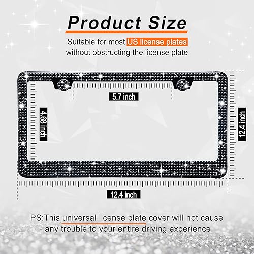 Miniatura 2 de Marco de matrícula brillante, paquete de 2 marcos de matrícula de acero inoxidable con cristal, marco de matrícula brillante para mujer, accesorios