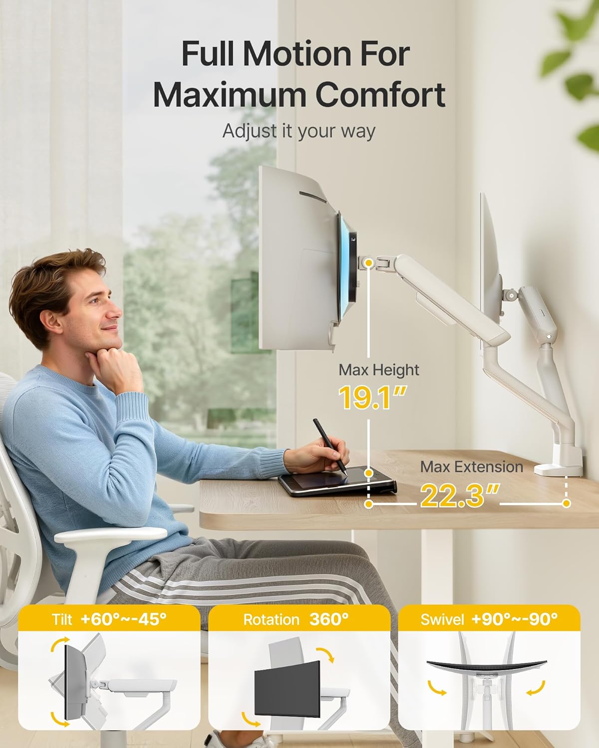 monTEK Dual Monitor Arm, Mechanical Spring Monitor Arm for 17-35" Screens, Adjustable Monitor Desk Mount Each Holds up to 26.4 lbs with C Clamp/Grommet Desk Mount, VESA 75/100mm