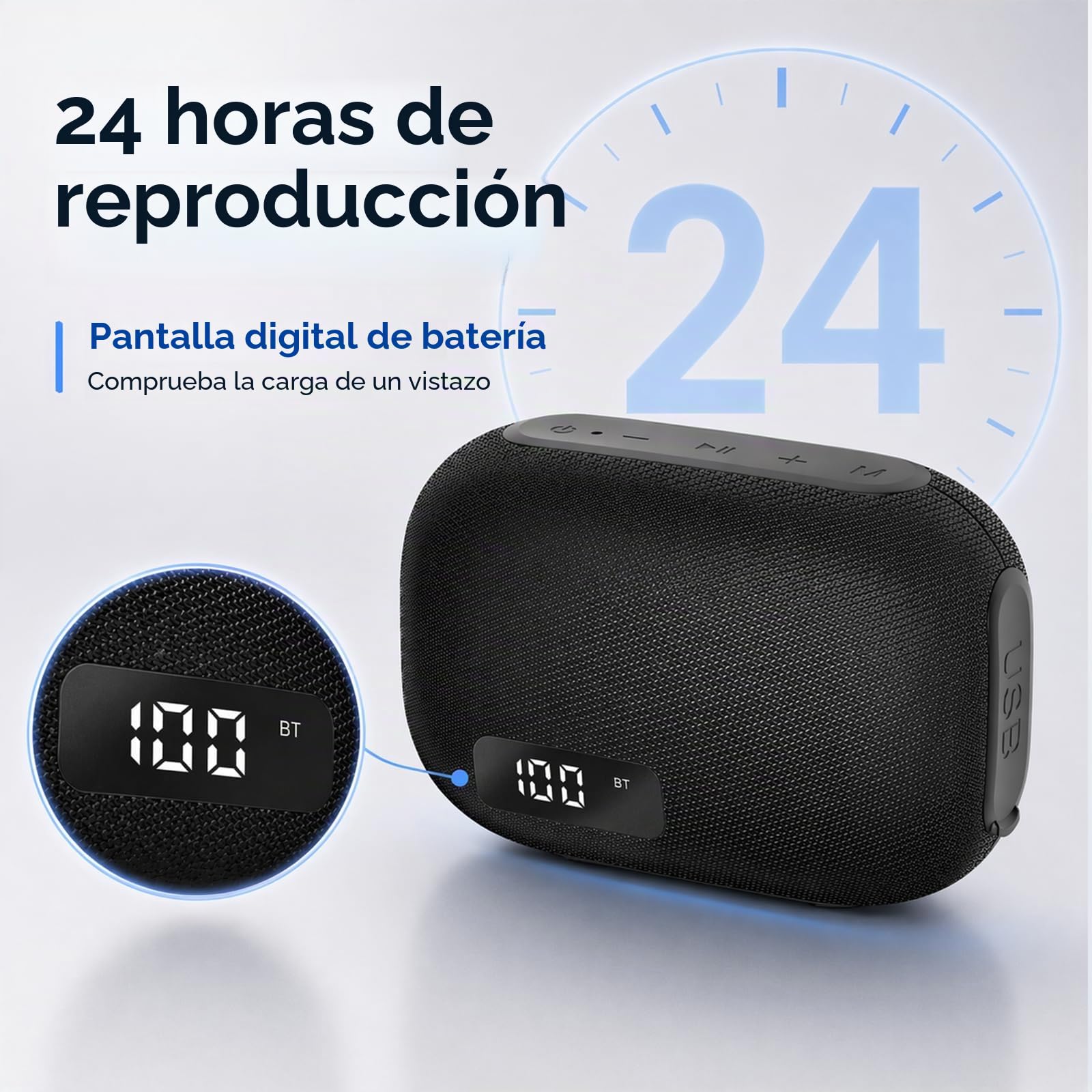 Altavoz Bluetooth 5.4 Potente 15W, Pantalla Digital Inteligente, Altavoces Bluetooth Potentes Bass Boost, TWS y Tarjeta TF, USB, 20H Autonomía, IPX7 Impermeable para Camping,Viajes, Aire Libre, Negro