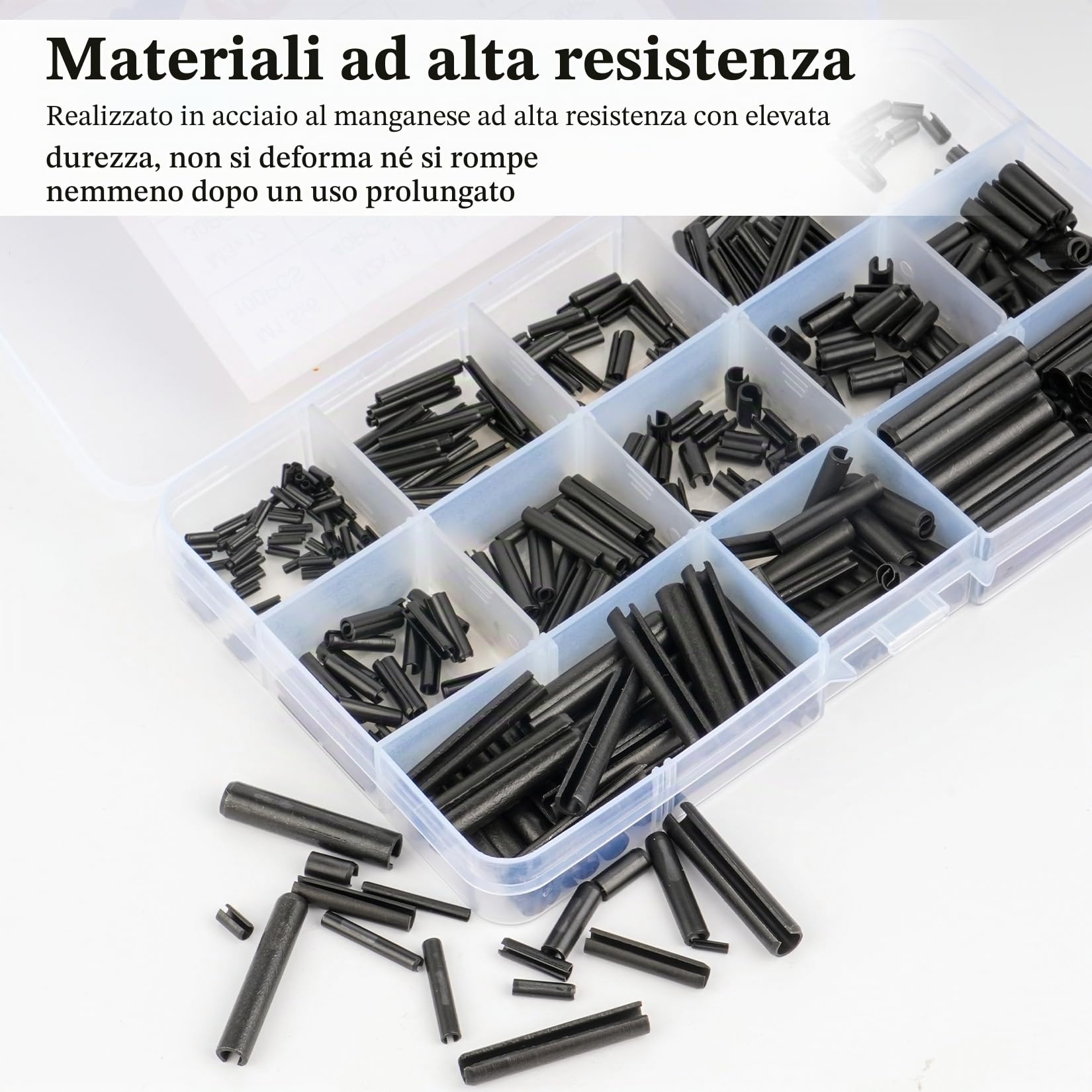 Spine Elastiche Perno di Tensione a Molla Diviso con Intaglio Perni a Rullo di Bloccaggio Split Scanalati Goupille di Sicurezza M1.5-M6 480 Pz
