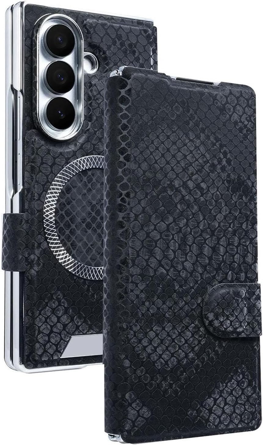 Leather Flip Case for Samsung Galaxy Z Fold 7, Business Magnetic Cover with Card Slots & Stand, Wireless Charging Compatible(Orange)