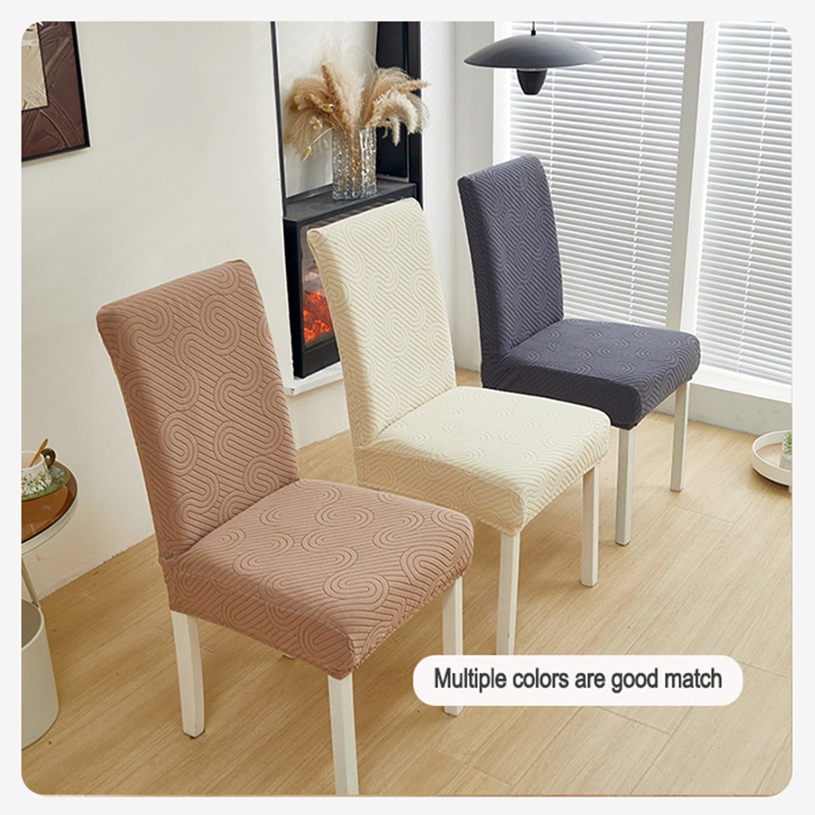 Esszimmer Stuhlhussen 2/4/6er-Set,Stretch-Jacquard-Stoff Küchenstühle,Stuhlhussen Schutz für Hotel-Speisesäle Zeremonien Bankette Hochzeiten(Beige,6 Set)