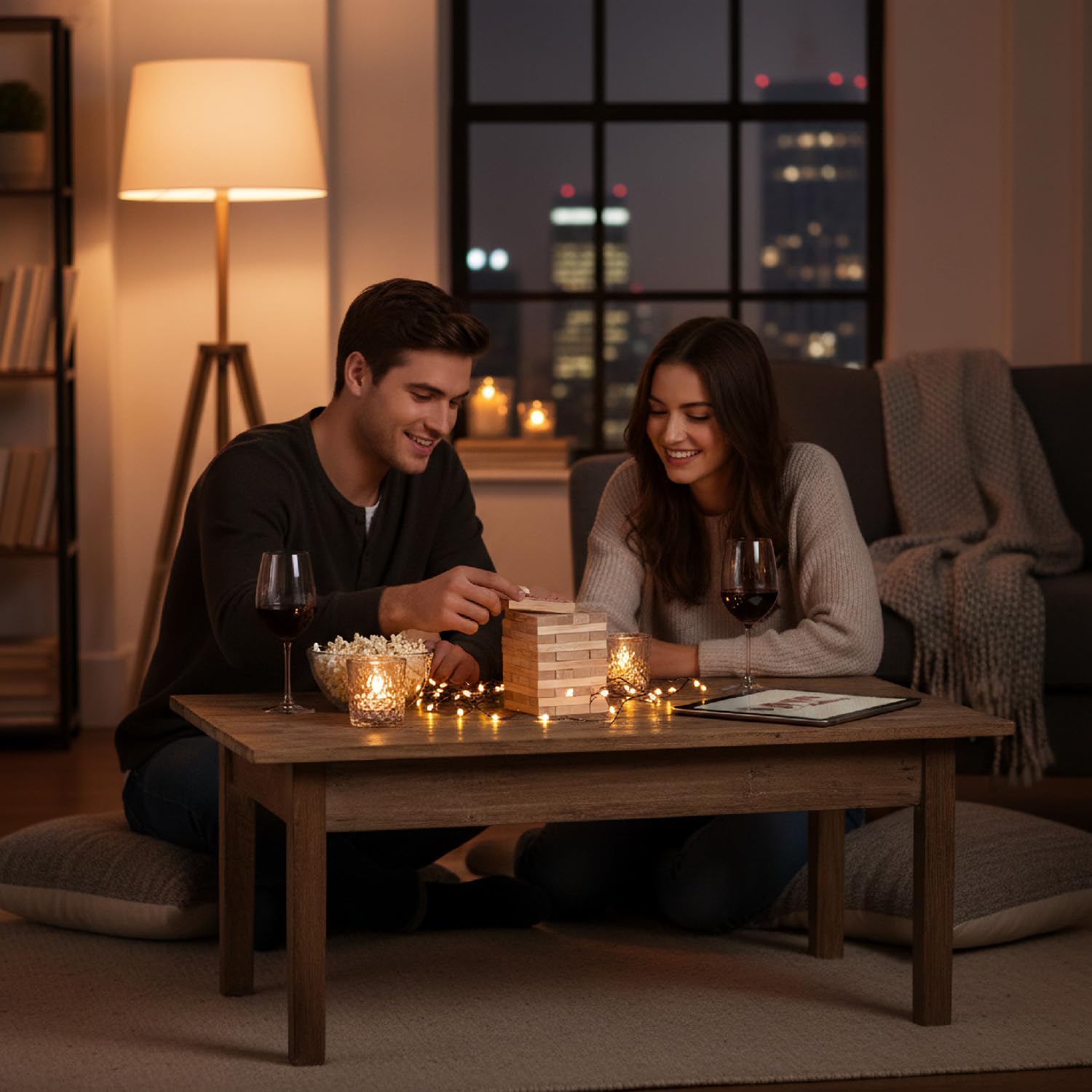 Gioco impilabile per coppie, appuntamento notturno, 48 pezzi, torre in legno, gioco romantico per adulti, divertente sfide intime, regalo per San Valentino, anniversario, serata accogliente