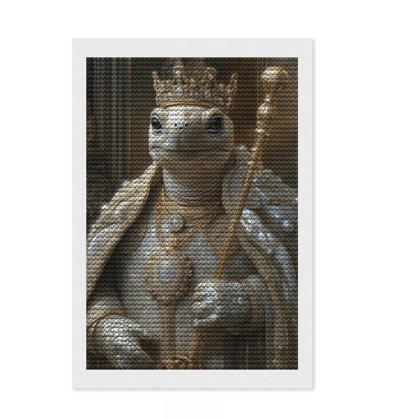 Junmoney Turtle King Animal Diamond Art Canvas 8"x12", Adhesive Canvas, Calming Craft to Unwind, Boho Decor, Birthday Gift, Easy to Enjoy