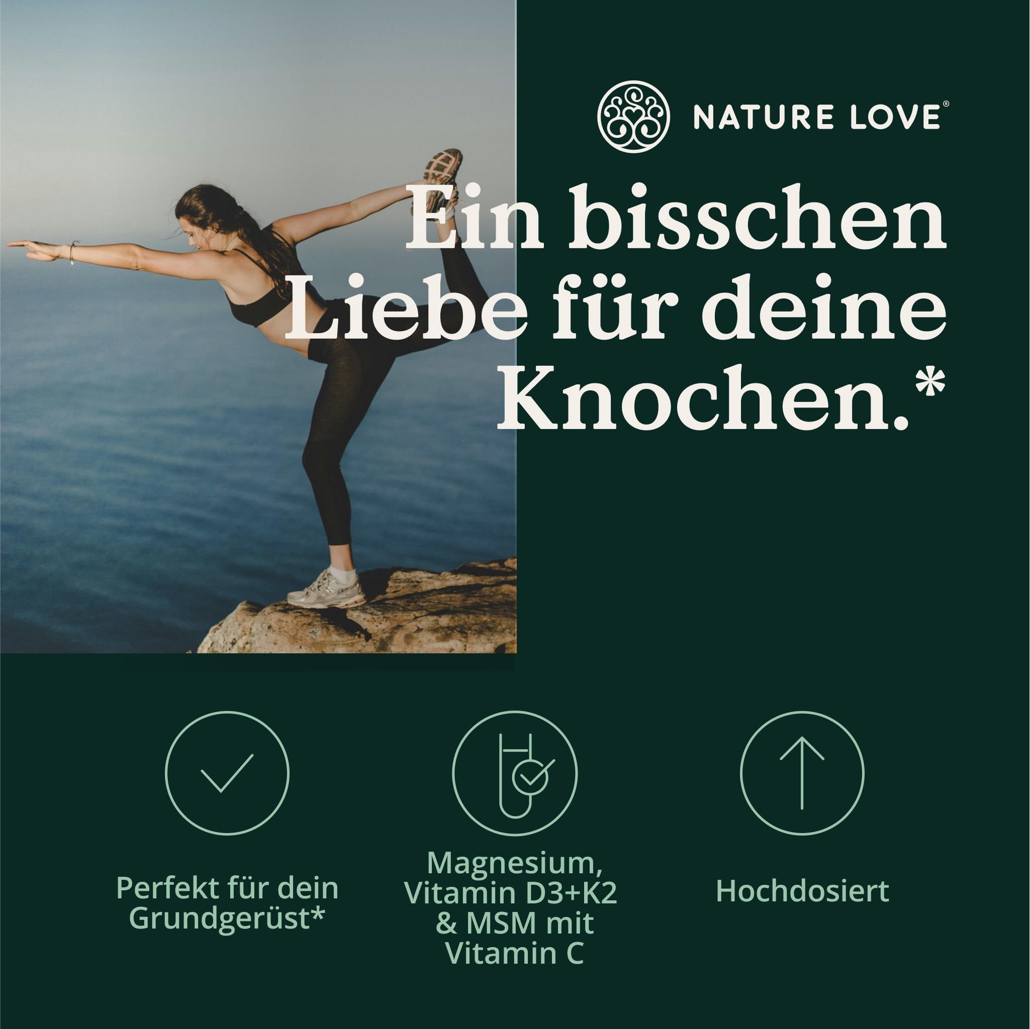 NATURE LOVE® Knochen & Beweglichkeit Set – Magnesium Komplex, Vitamin D3+K2 und MSM Tabletten mit Vitamin C – optimal für deine Knochen & Beweglichkeit – hochdosiert