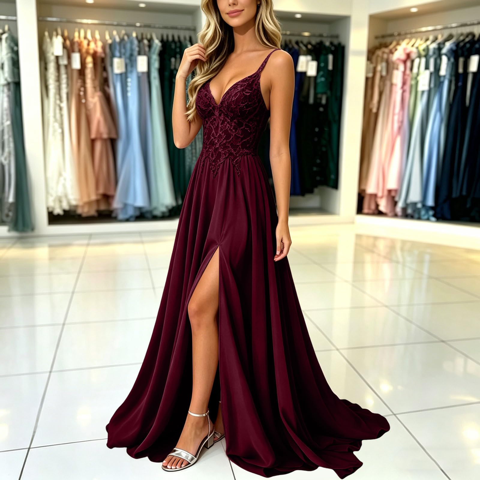 Vestidos Boda Invitada Largo Vestido De Graduación Cuello En V a Mujeres Halter De Gasa Formales Mangas Tipo Ligero Vestidos para Ceremonia Formal Boda Cóctel Noche