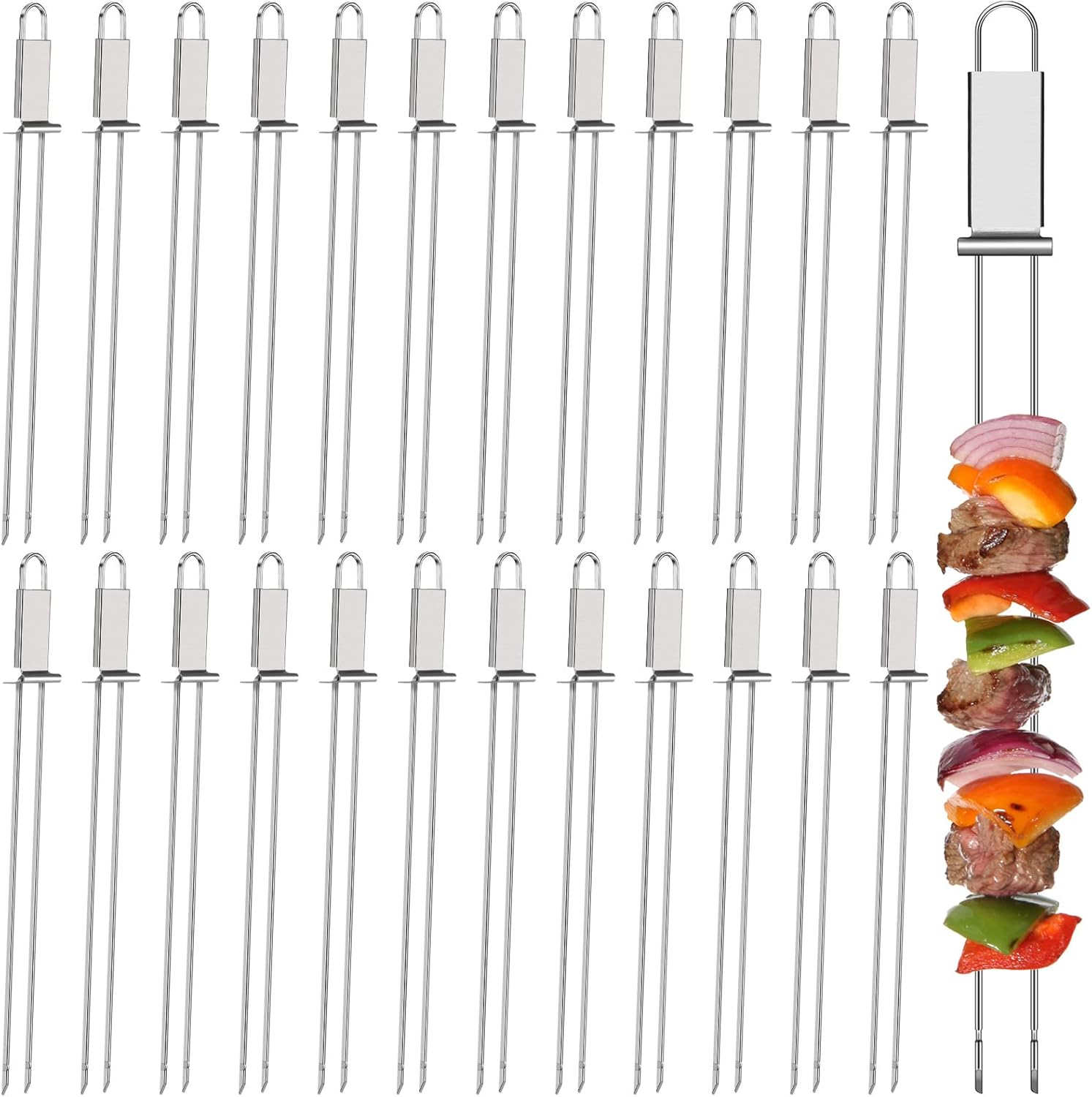 Zonon 24 Pcs 13 Inch Kabob Skewers Double Pronged Metal