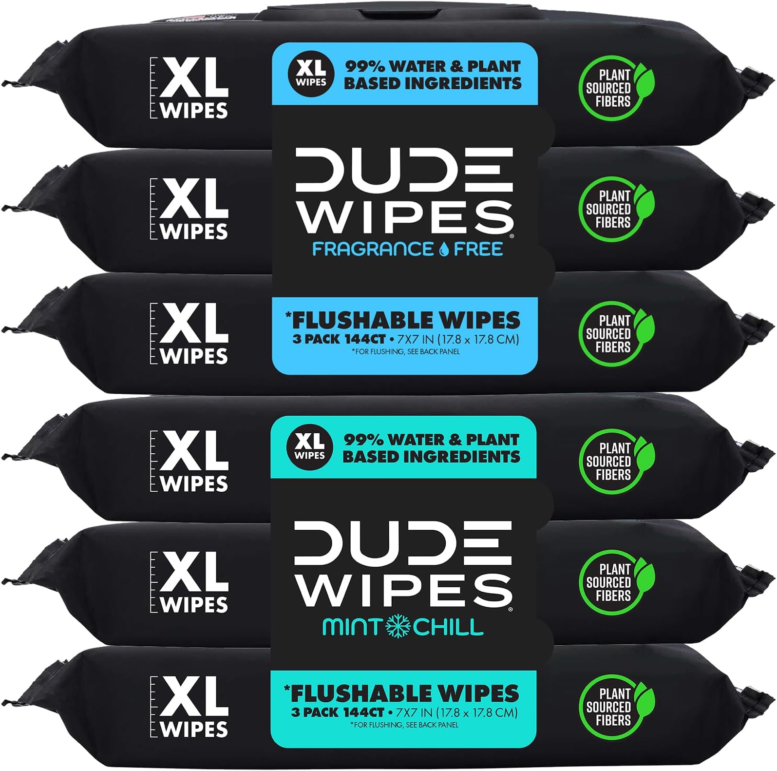 DUDE Wipes - Flushable Wipes for Adults - 6 Pack, 288 Count - Unscented & Mint Chill Scent Included - Extra-Large - Vitamin-E & Aloe - Septic and Sewer Safe