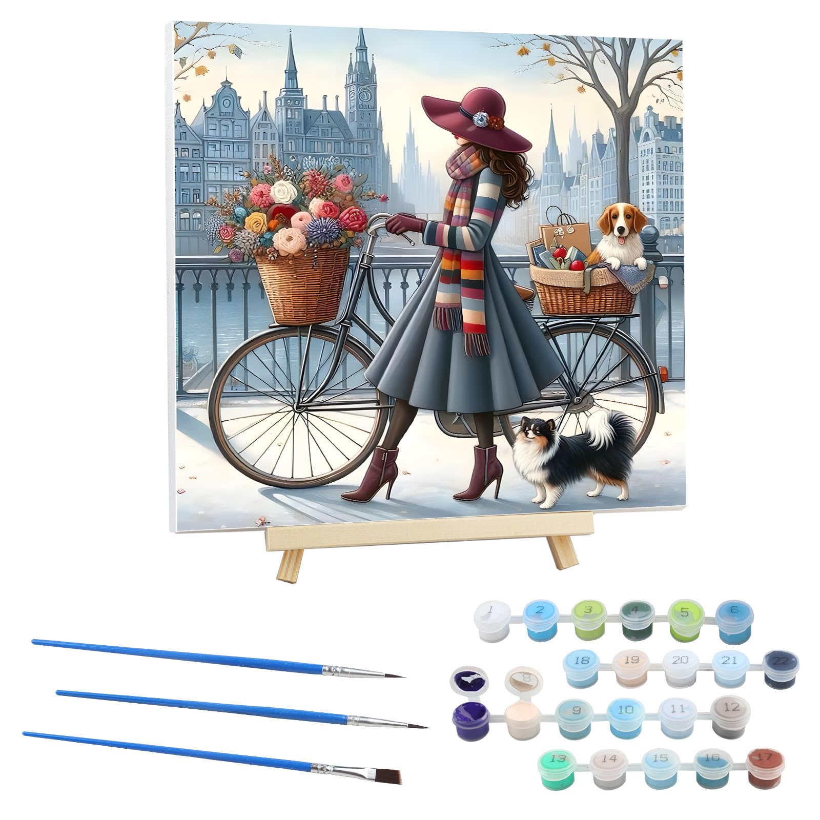 EOBROMD Chica Pintar por Numeros Adultos con Marco, Cuadros para Pintar por Numeros Bicicleta, Lona sin Pliegues Pintura al Colorear por Numeros con Caballete, Decoración del Hogar 30x30cm
