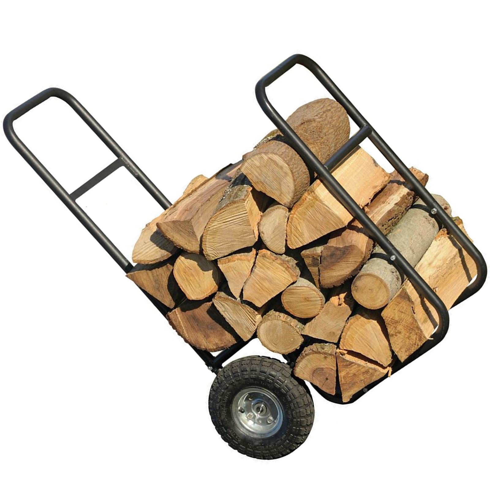 Chariot à bûches robuste avec grandes roues, capacité de 113,4 kg – Chariot à bois de chauffage pour un rangement et un transport faciles du bois d'intérieur/extérieur