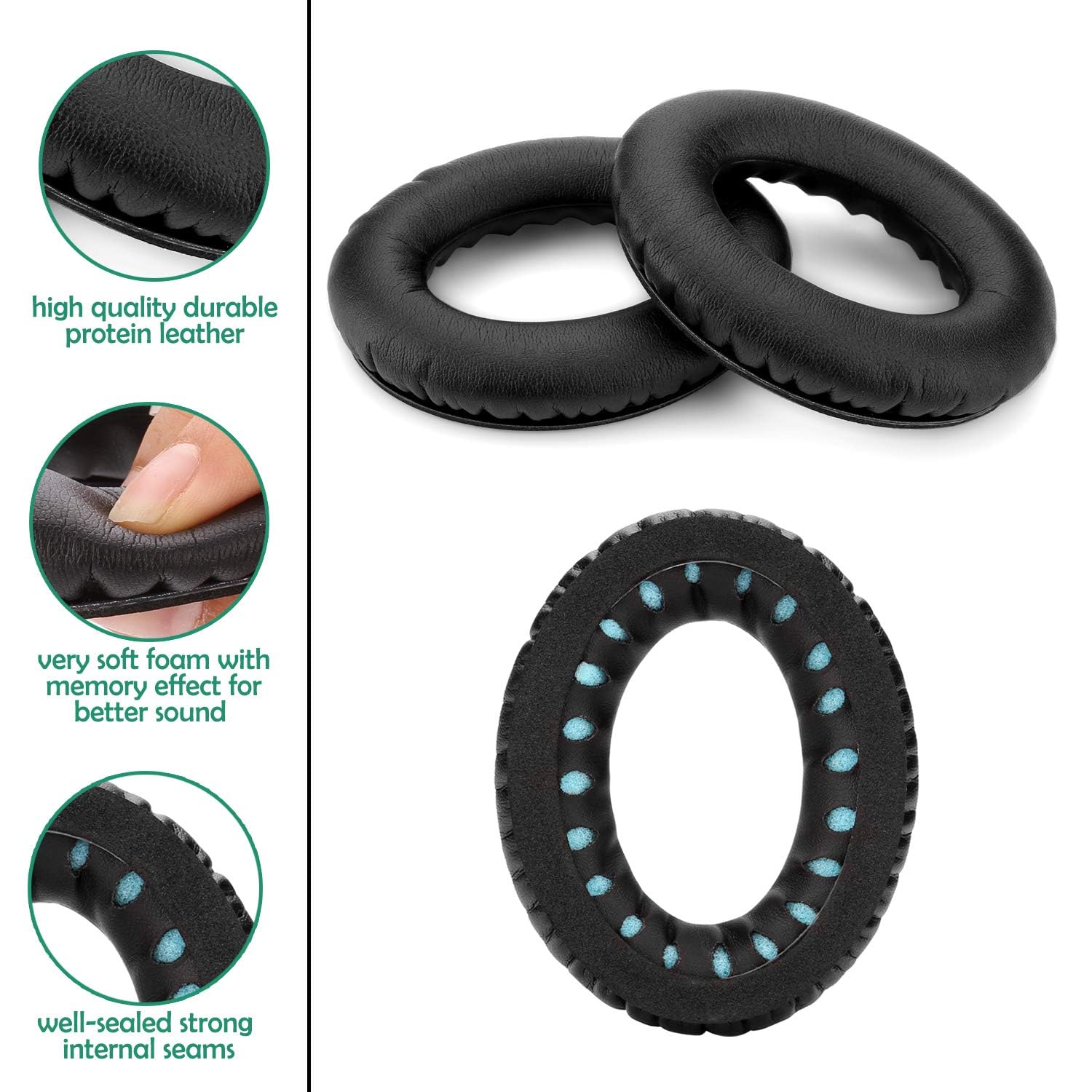 WADEO Auricolari di Ricambio, per Bose QC45/QC35/QC25/QC15/QC2/AE2/AE2W, 2 pezzi Cuscino Auricolari in schiuma, Cuffie di Ricambio per Cuffie Bose QuietComfort