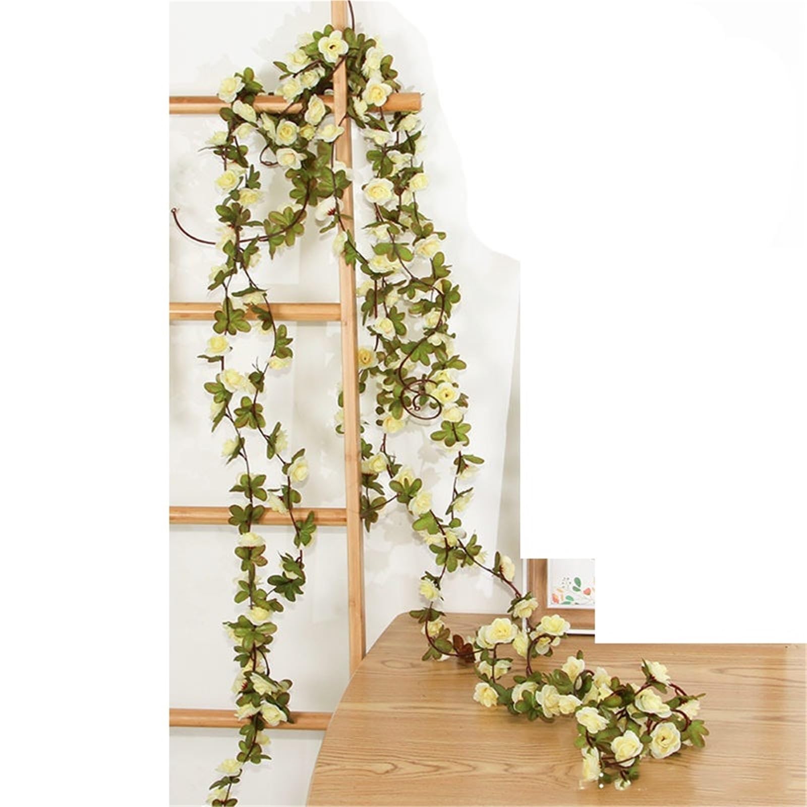 YDYAENIO Fake Rose Flower Hanging Vine 2.4M 45Heads Artificial Rose Vine Flowers With Green Leaves Hanging For Room Wedding Birthday Christmas Wall Arch Decor