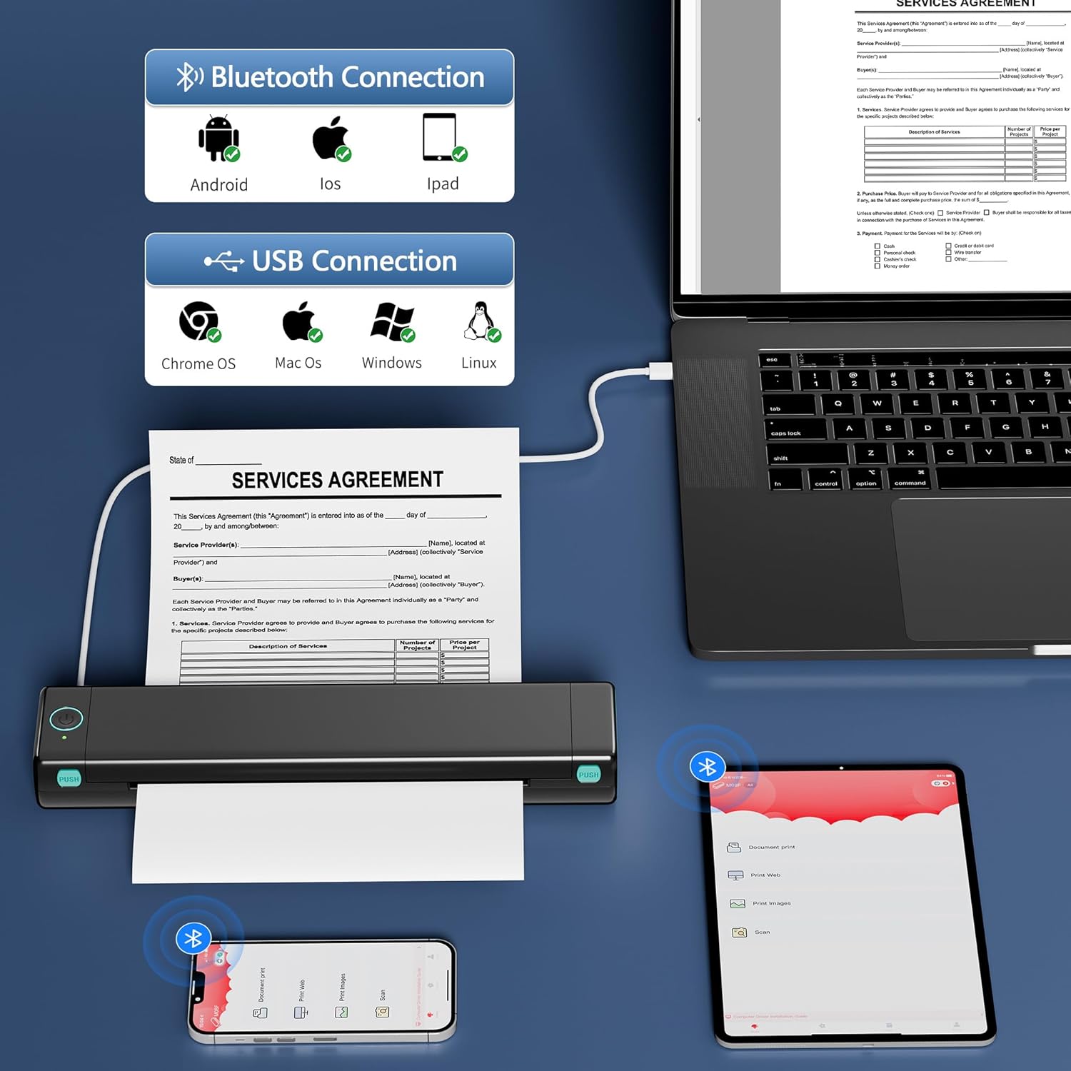 Portable Printers Wireless for Travel, M08F Thermal Inkless Printers for Home use, Support 8.5
