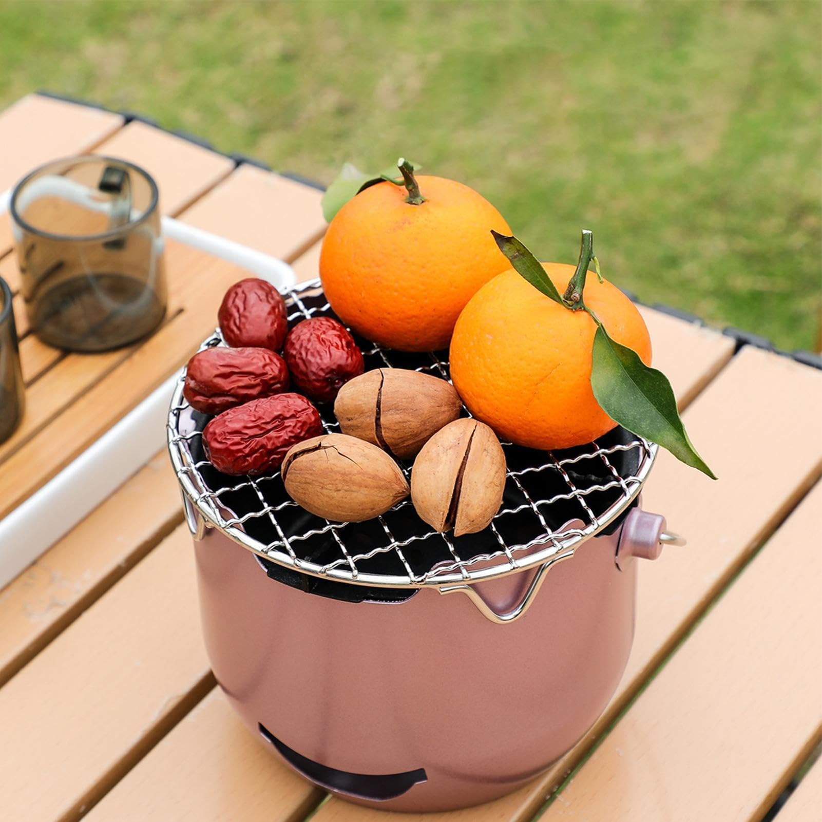 Przenośny grill do grillowania – składany grill na świeżym powietrzu, ze stalowym uchwytem, idealny na wycieczki na podwórku i na kempingu