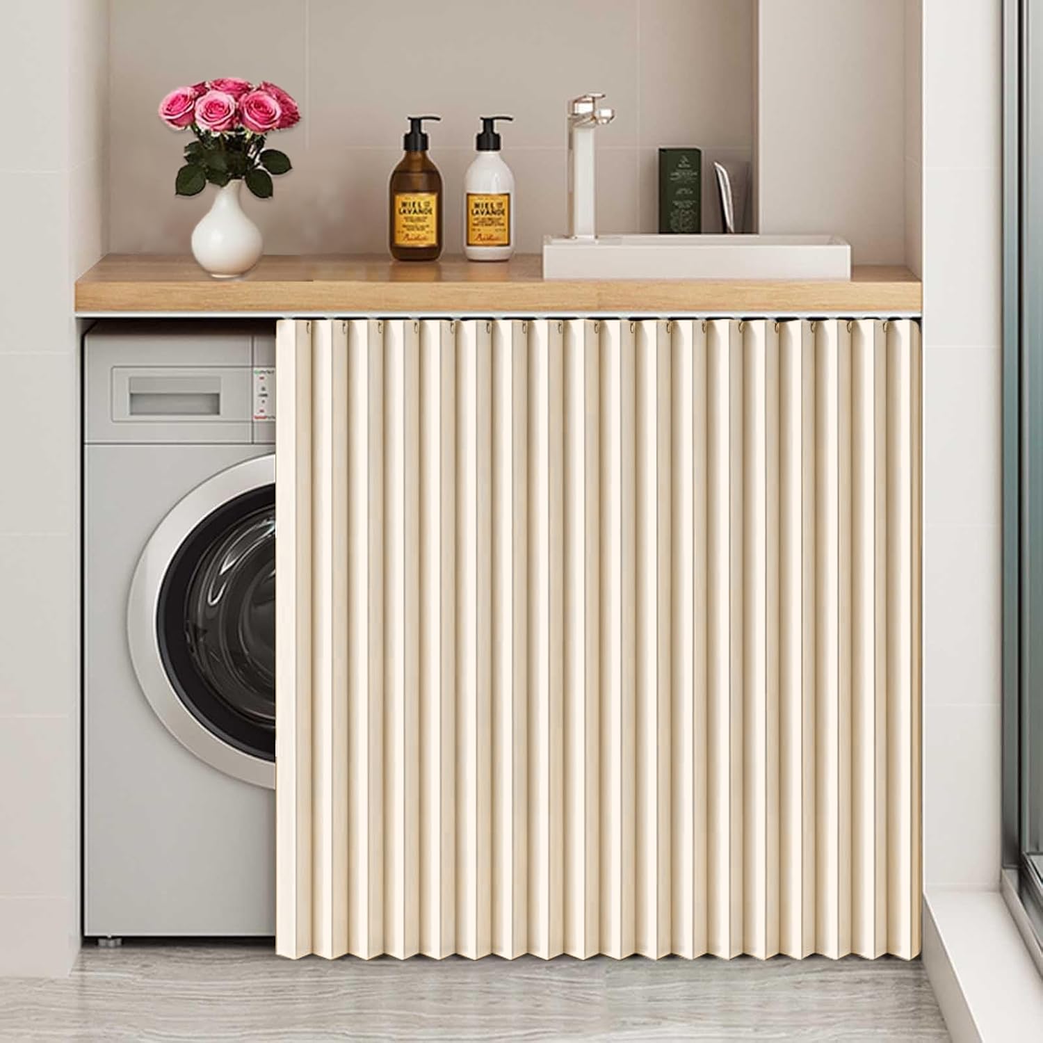 DSSHENGDS Customized multi-functional slide curtain, suitable for doorless cabinets, washing machines and wardrobes-Beige- W150cmxH90cm
