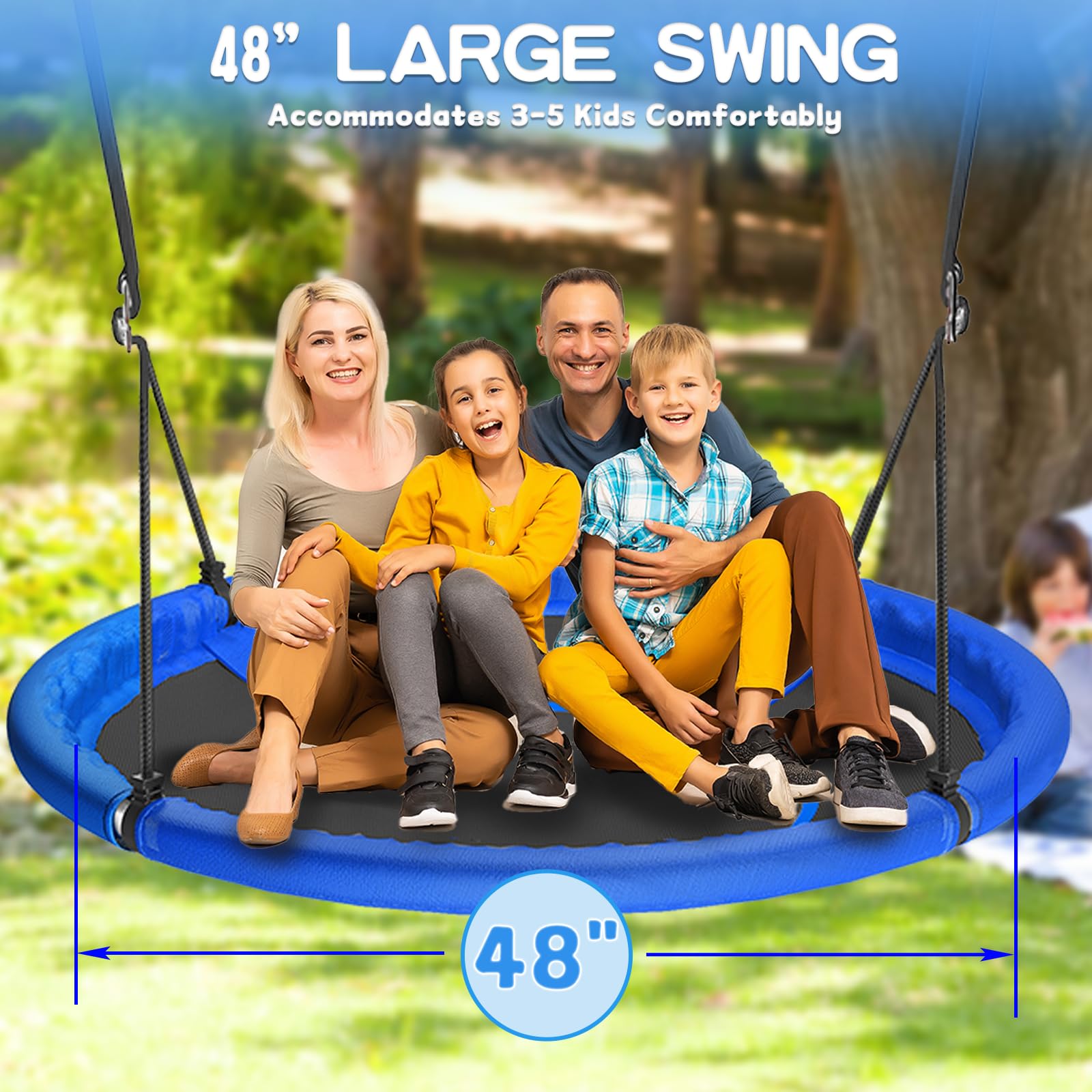 Altalena per albero con piattino da 122 cm, per bambini e adulti, grande altalena volante per tutta la famiglia, capacità di peso di 408,2 kg, con cinghie regolabili
