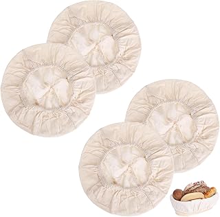 Yeesabella 4Pcs Round Bread Proofing Basket Cloth Liner, Baking Dough Basket Cover,Banneton Basket Liner, Natural Rattan Banneton Bread Baking Supplies for Bakery Home Baking, 18 * 8cm