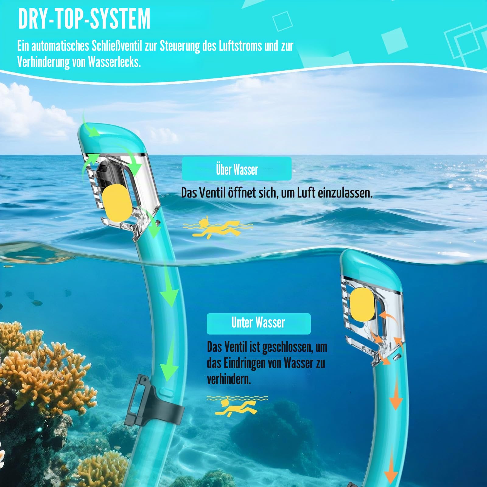 Schnorchelausrüstung für Erwachsene, Schnorchel-Set, Tauchmaske, Dry-Top, Erwachsenen-Schwimmbrille mit Nasenabdeckung, HD-gehärtetes Glas, Panorama-Anti-Leck, Anti-Beschlag, Reise-Schnorchelpakete