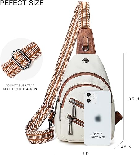 Miniatura 6 de LATMAP Bolso bandolera para mujer, mochila pequeña de cuero, mini bolsa cruzada en el pecho, mochila casual, riñonera impermeable antirrobo, beige y
