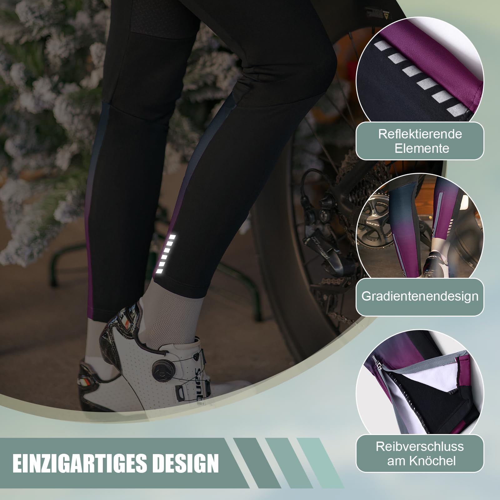 Santic Pantaloni lunghi da ciclismo da donna, con imbottitura, chiusura lampo termica sulla parte inferiore della gamba, super elastici e caldi