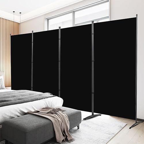 Room Divider 6FT Folding Privacy Screens, Partition Room Dividers w/Freestanding Design, Portable Wall Divider for Room Separtation, Fabric Screen Panel for Home Office Dorm (Black, 4 Panel)