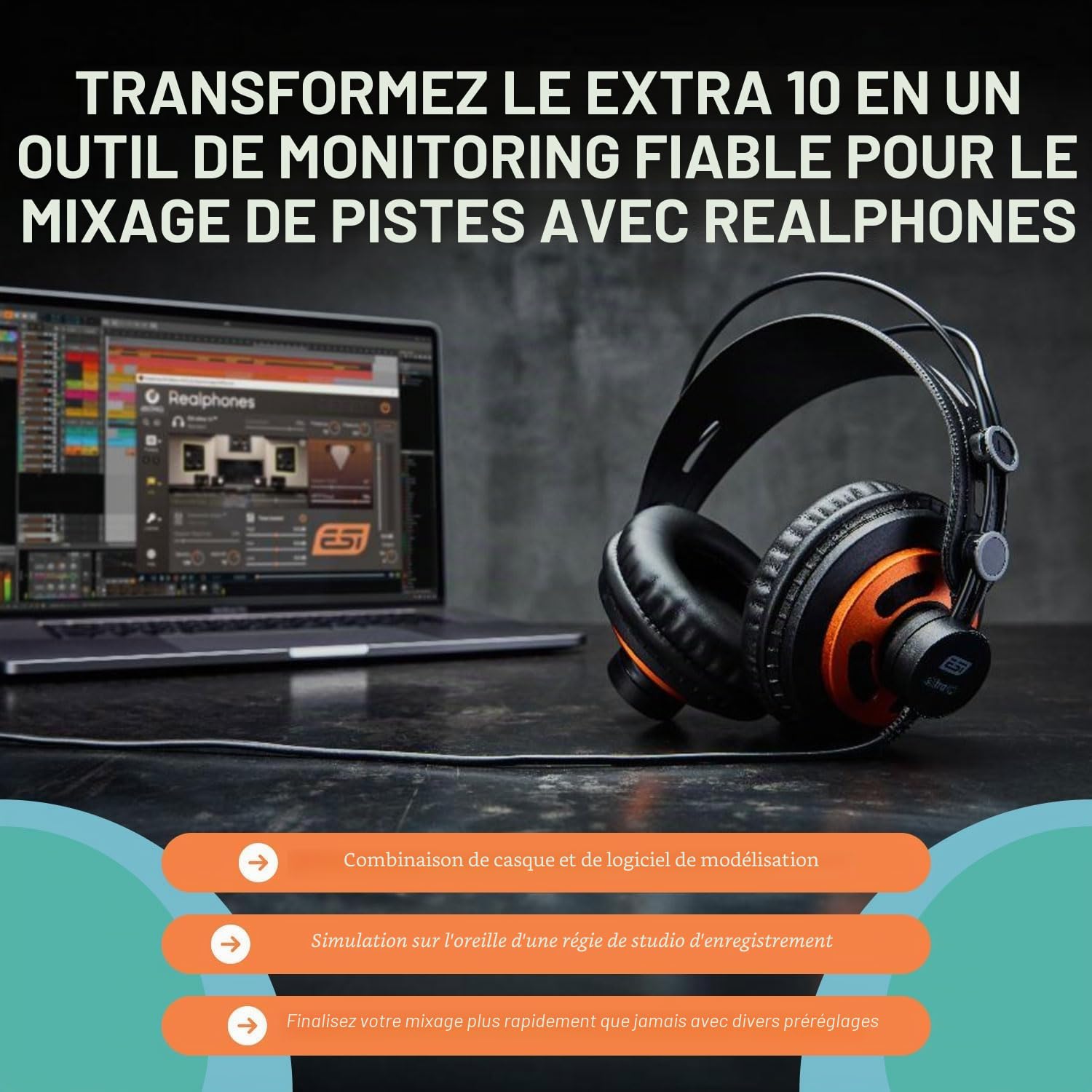 ESI Extra 10 | Casque de Moniteur de qualité supérieure avec Logiciel dSONIQ Realphones Modeling