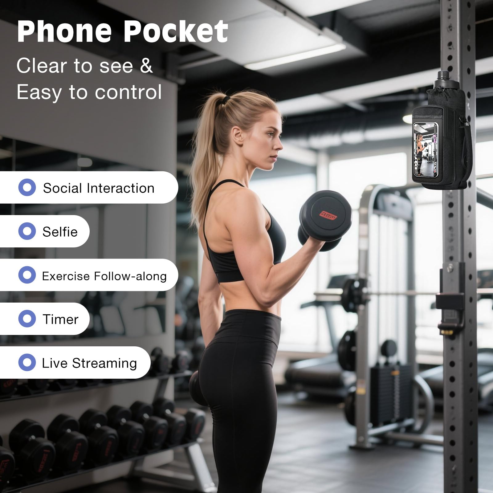 MoKo Borsa da Palestra Magnetica, Porta Borraccia Magnetica con Custodia Trasparente Telefono, Borsa Fitness incorporata