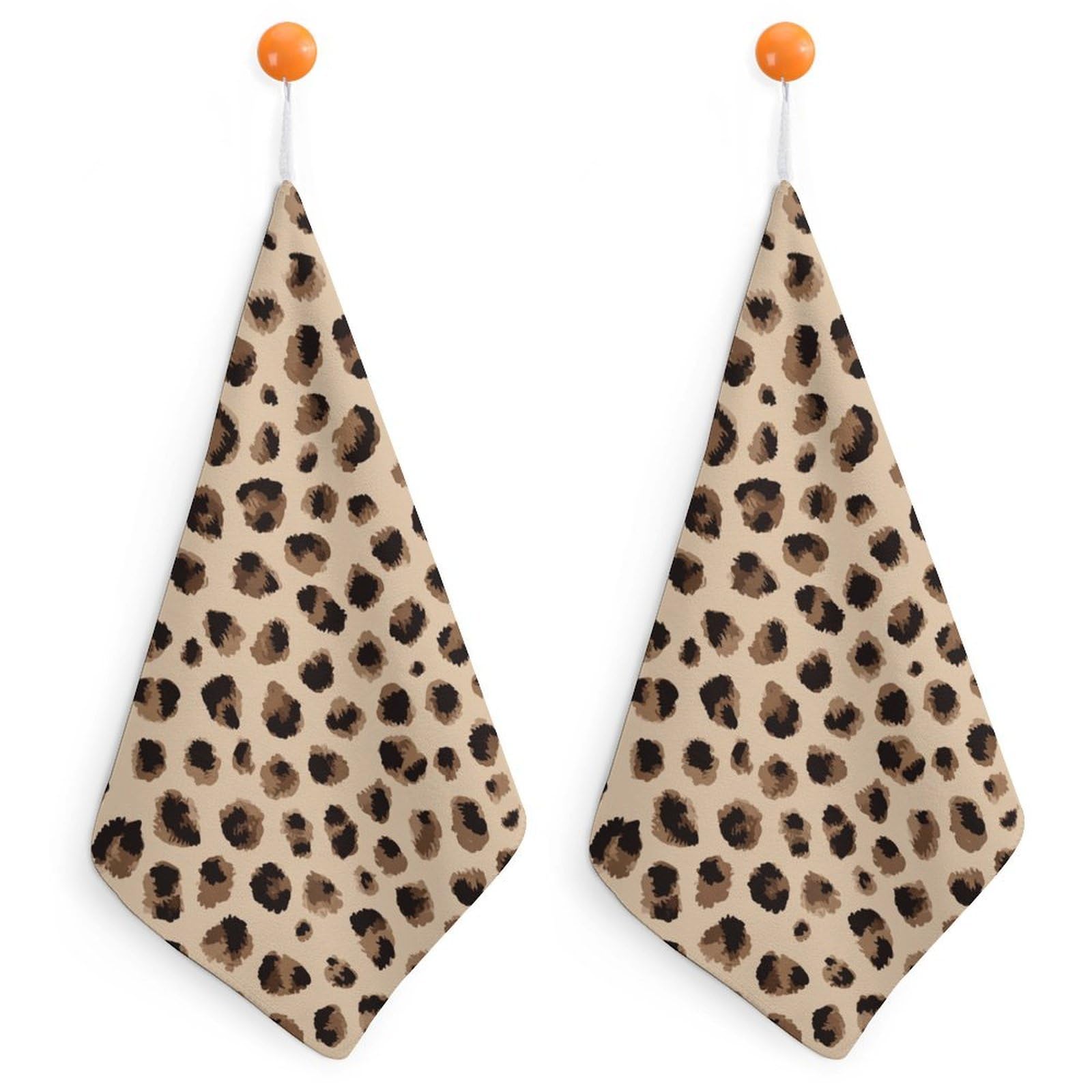 Jubonexis Light Brown Leopard Spots Small Hand Towel with Hanging Loop 2 PCS Absorbent Soft Wash Cloth for Kitchen Bathroom