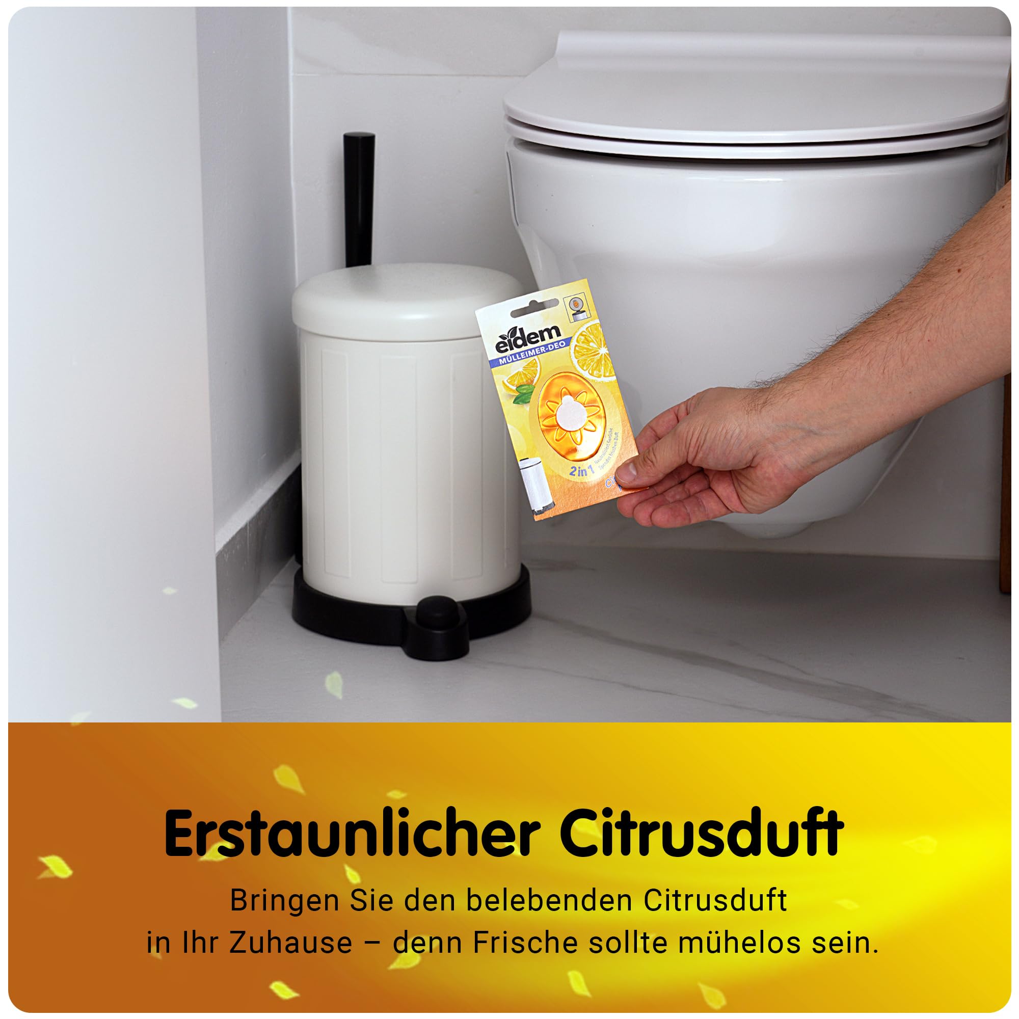eidem Cubo de basura desodorante 2 en 1, aroma cítrico, neutraliza los olores y proporciona una frescura duradera hasta 5 semanas, fácil de instalar
