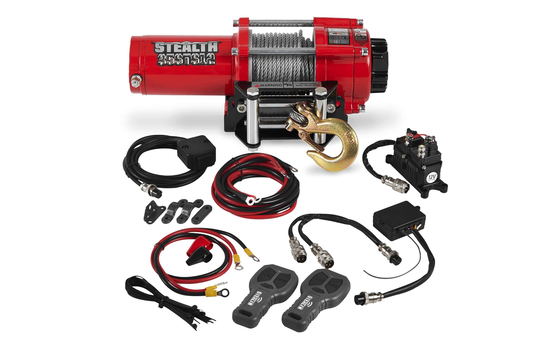 Stealth Winches UTV ATV Winch 3500lb, 12v Electric Winch with 2 Wireless remotes and Steel Rope, Perfect for Off-Road Towing Trailer Winch Truck Portable Winch, with Roller Fairlead & Mounting Plate