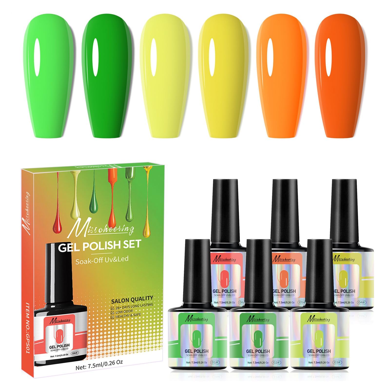 TERRIFI6 Pcs UV Gel Nail Polish Set, Monochrome Collection for DIY Nail Art, Long-lasting Colors for Girls and Women