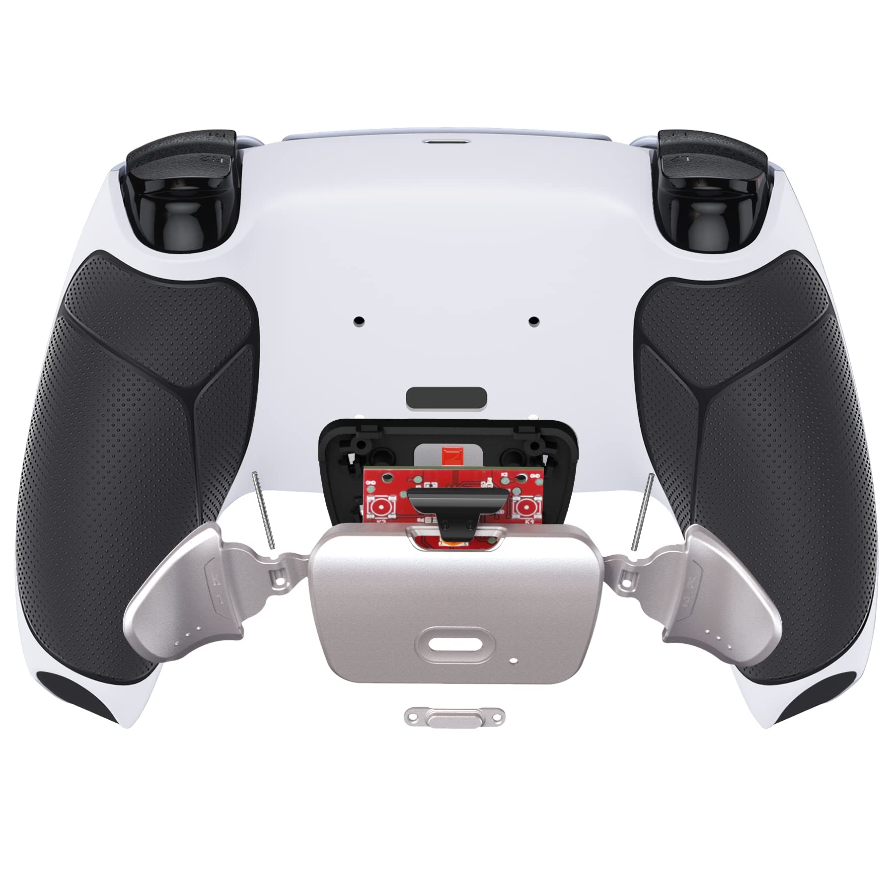 eXtremeRate Real Metal Buttons (RMB) Rise 2.0 Remap Kit para ps5 Control BDM-030/040/050 Carcasa con Goma Grip & Actualización Board & Programable Botones Traseros para ps5 Mando(Nergo Plata)