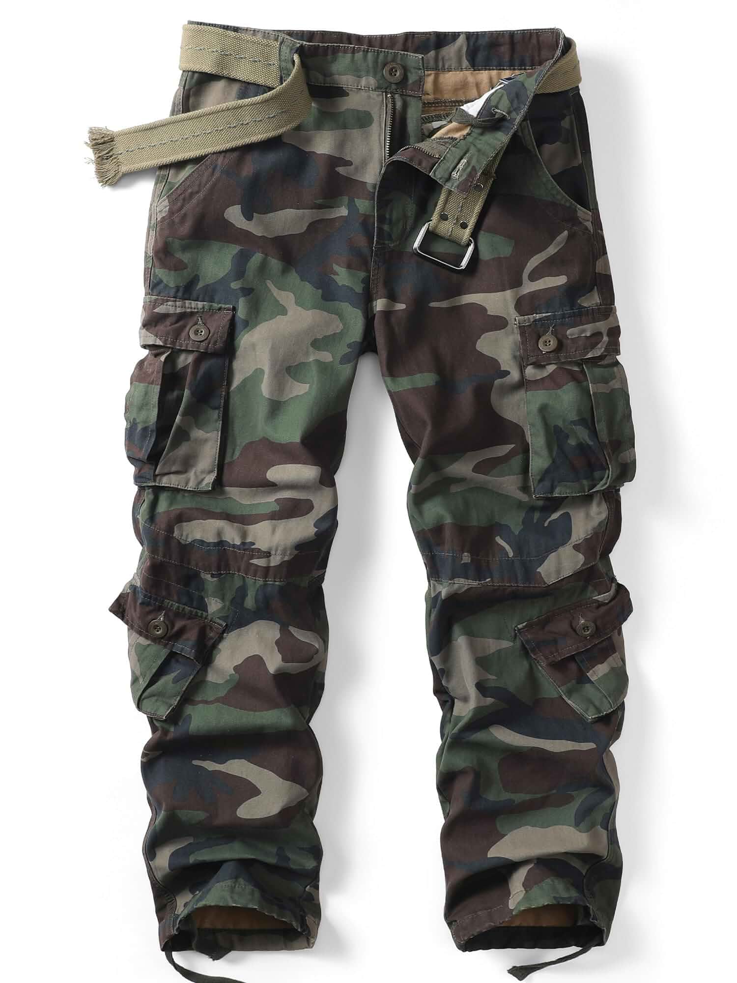 AKARMY Men's Camo Cargo Work Pants Cotton Military Army Casual Tactical Wild Combat Pants with 8 Pockets Cargo