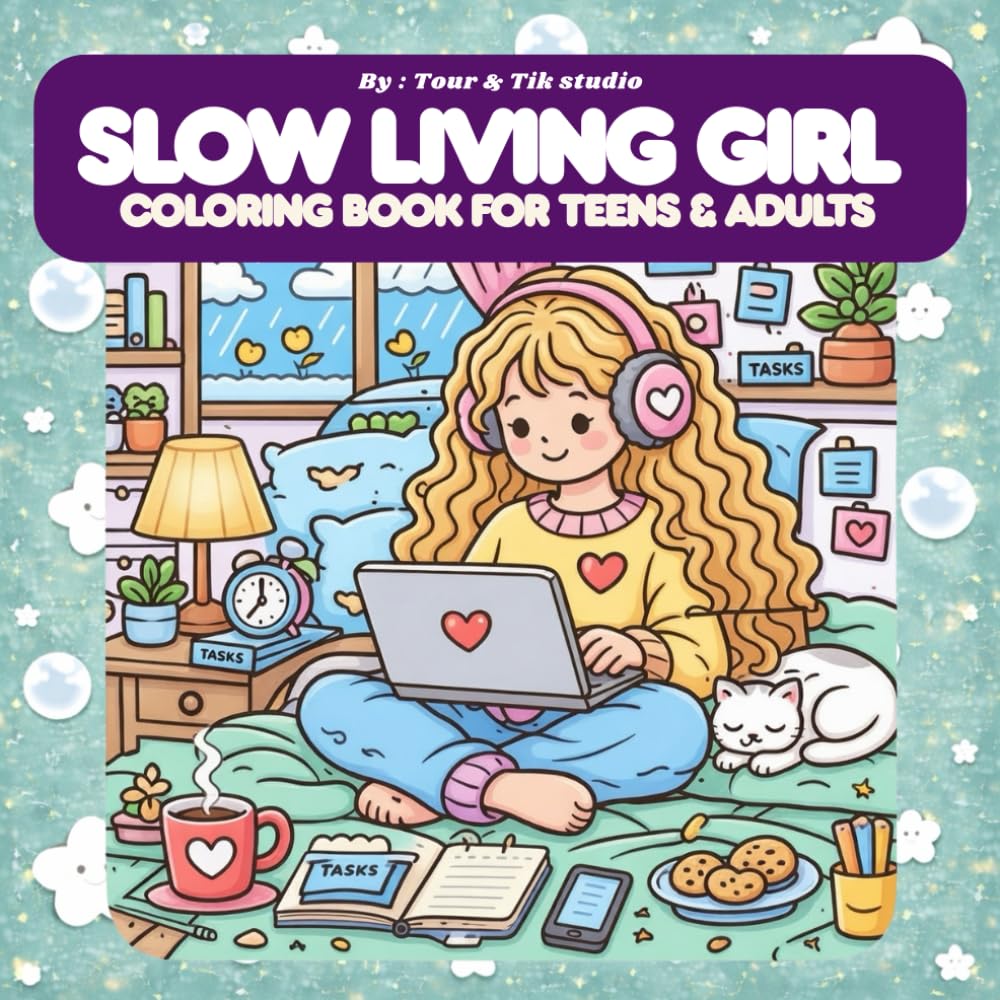 Slow Living Girl Coloring Book: 50 Cozy & Relaxing Daily Moments, Cute Self-Care, Reading & Daily Routine Scenes, Adorable Calm & Comfort Moments