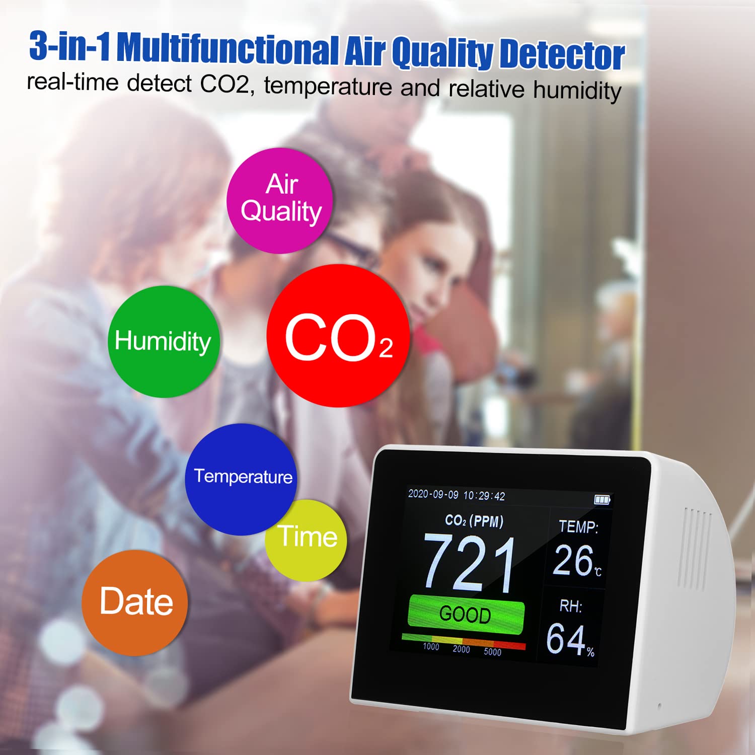 Mingzhe Wielofunkcyjny Miernik CO2 z Rejestratorem Danych i Wyświetlaczem 3,5 Cala do Użytku w Salonie w Sypialni Samochodowej