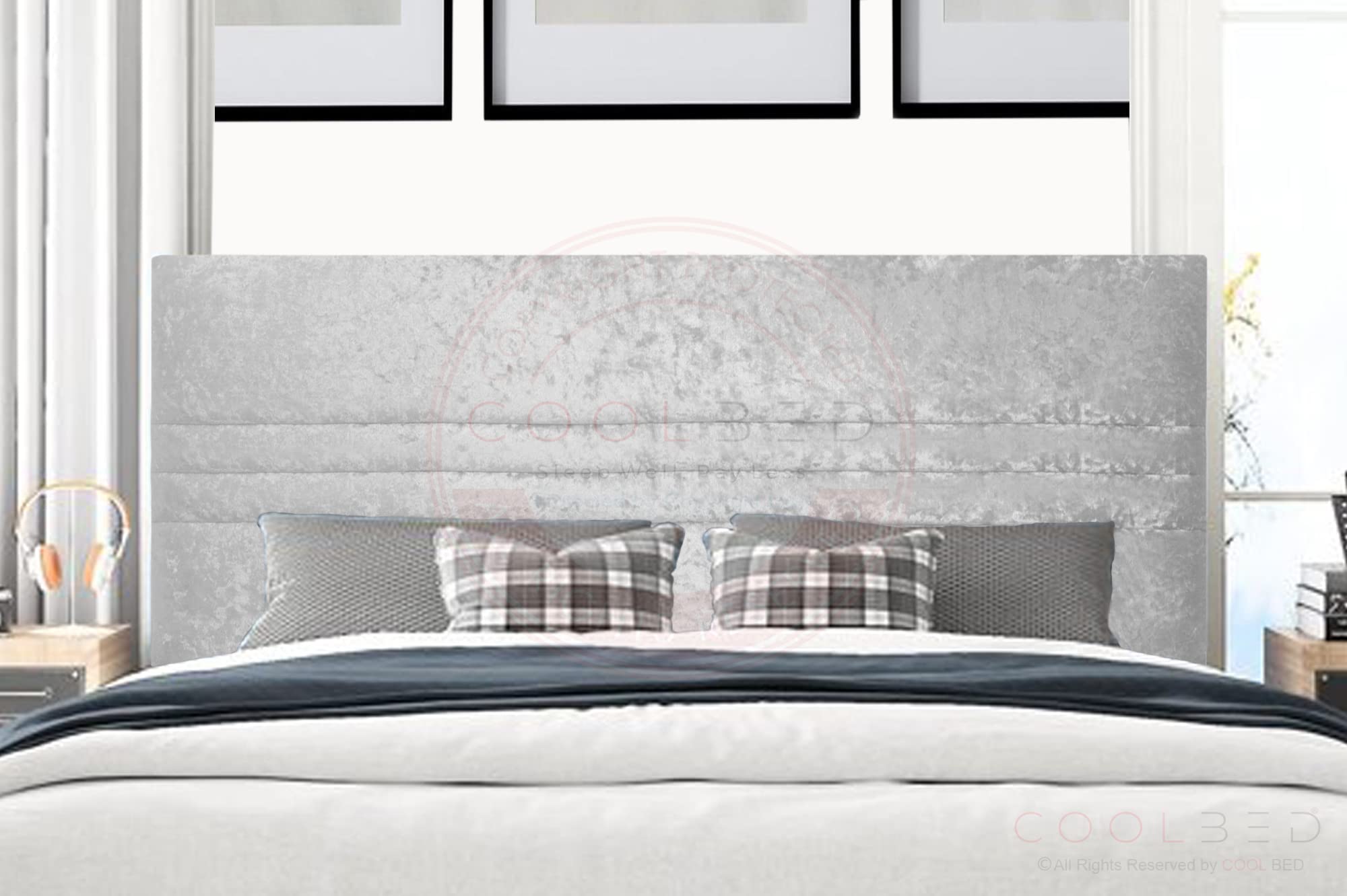 Mint Crushed Velvet Headboard for Divan Bed Base | Divan Bed Headboards | Panel Bed Headboard | Upholstered Headboard | Horizontal Headboard (Silver Crushed, Single (3') - 20" (H))