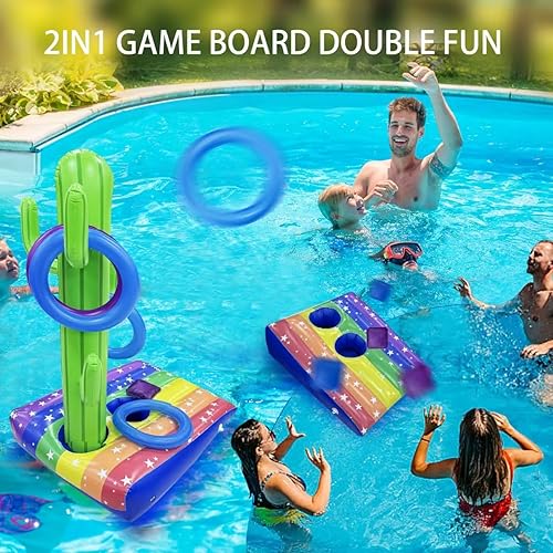 Miniatura 3 de Nattork Pool Games- Pool Cornhole & Ring Toss Games 2in1 for Adult and Family- 6 Bean Bags with Anchor Bags for Poolside & Backyard- Inflatable