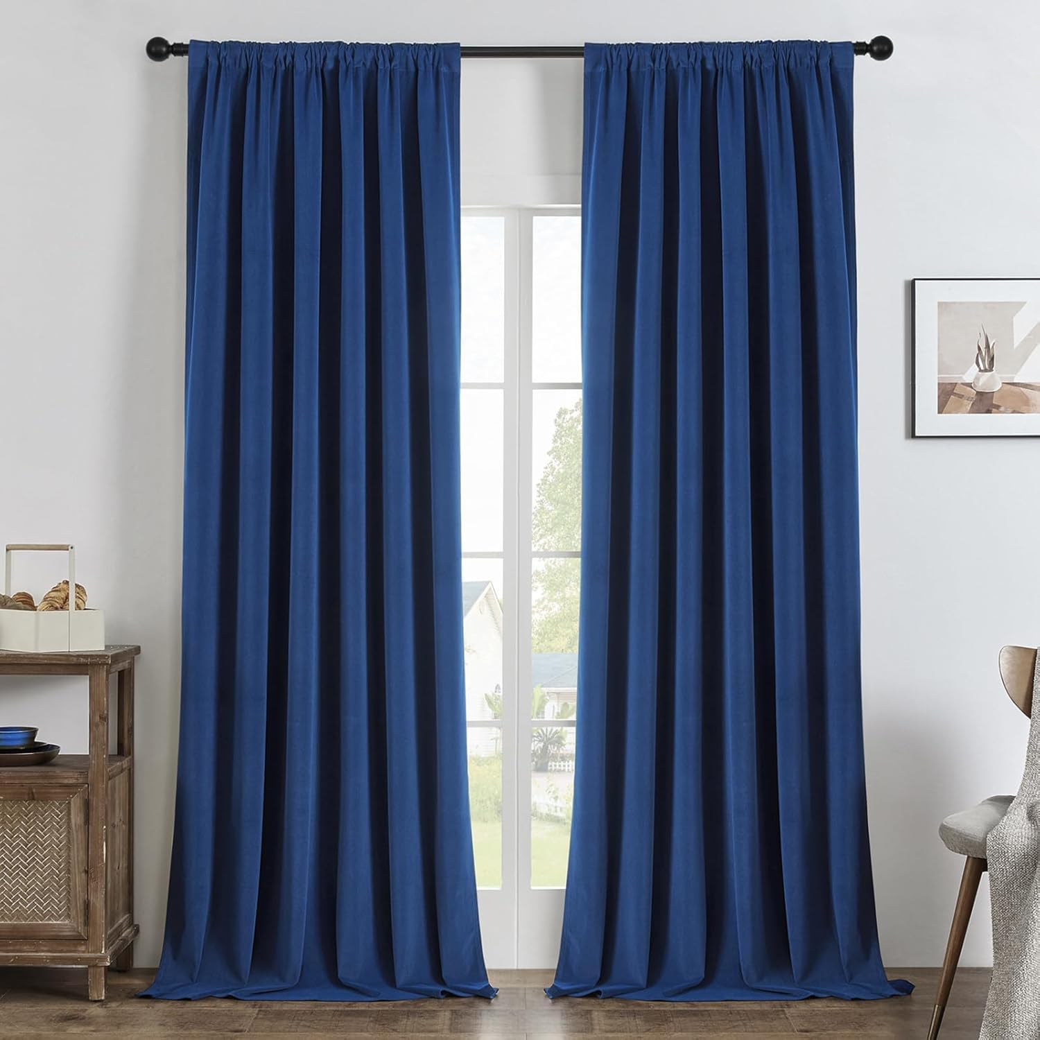 Joydeco Cortinas Salon 100% Opacas 2 Piezas An 132 x Al 245 cm Azul Zafiro Terciopelo Aislamiento Térmico Cinta Fruncidora Cortina Dormitorio Suaves y Elegantes 330g/㎡