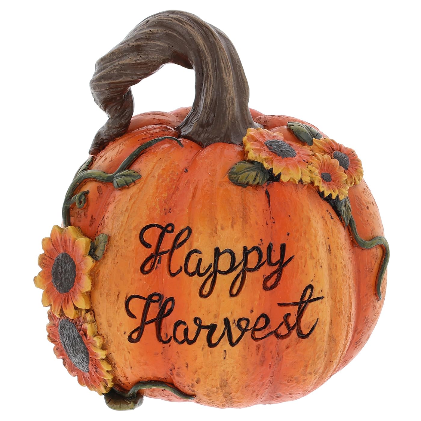 Shudehill Giftware Orange Harvest Pumpkin With Message Happy Harvest And Sunflowers - Autumn Decoration