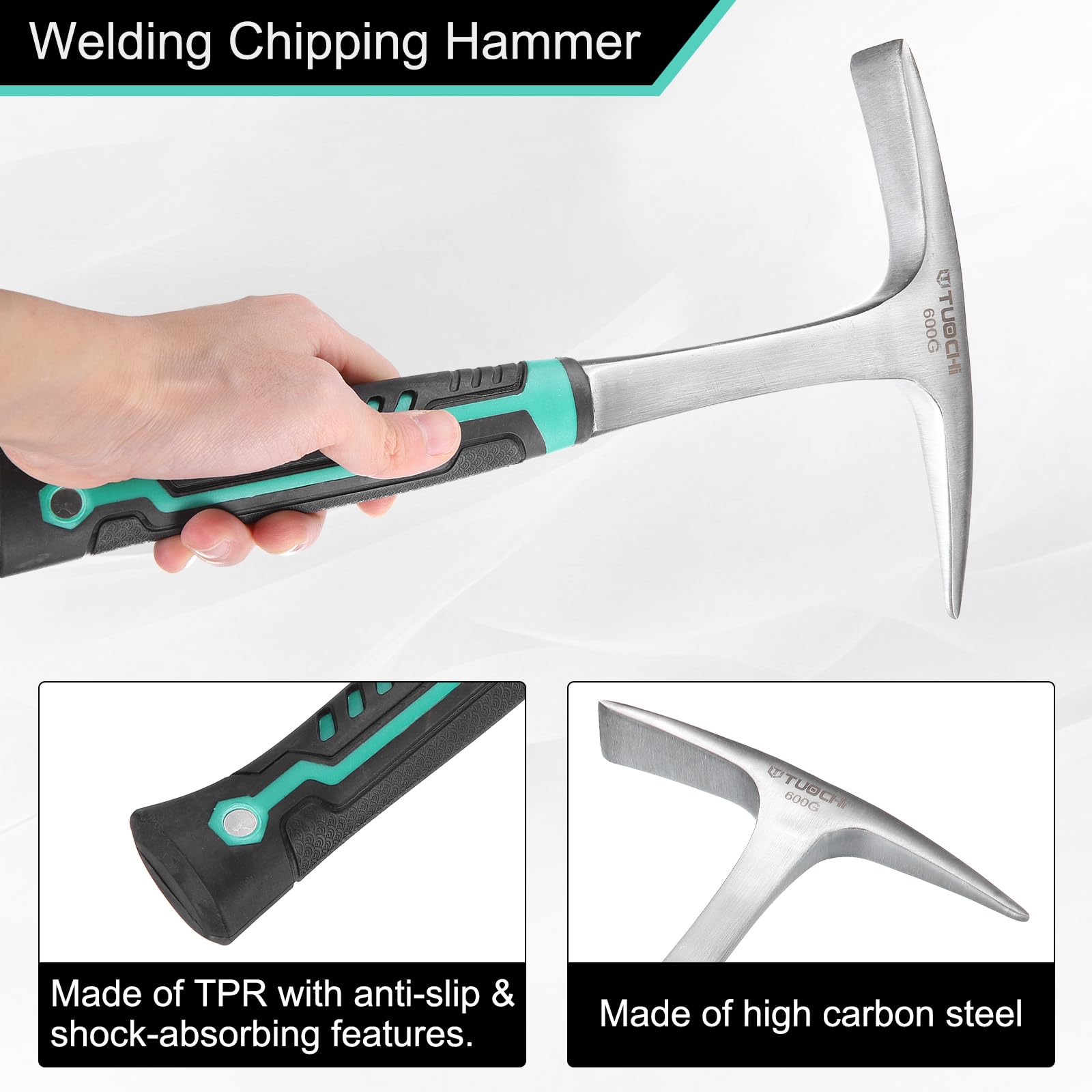 HARFINGTON 3 martillos de soldadura de 28 onzas con cepillo de alambre de acero de soldadura de 10.6 pulgadas y 9.8 pulgadas, kit de herramientas de eliminación de escoria chapado en cobre para