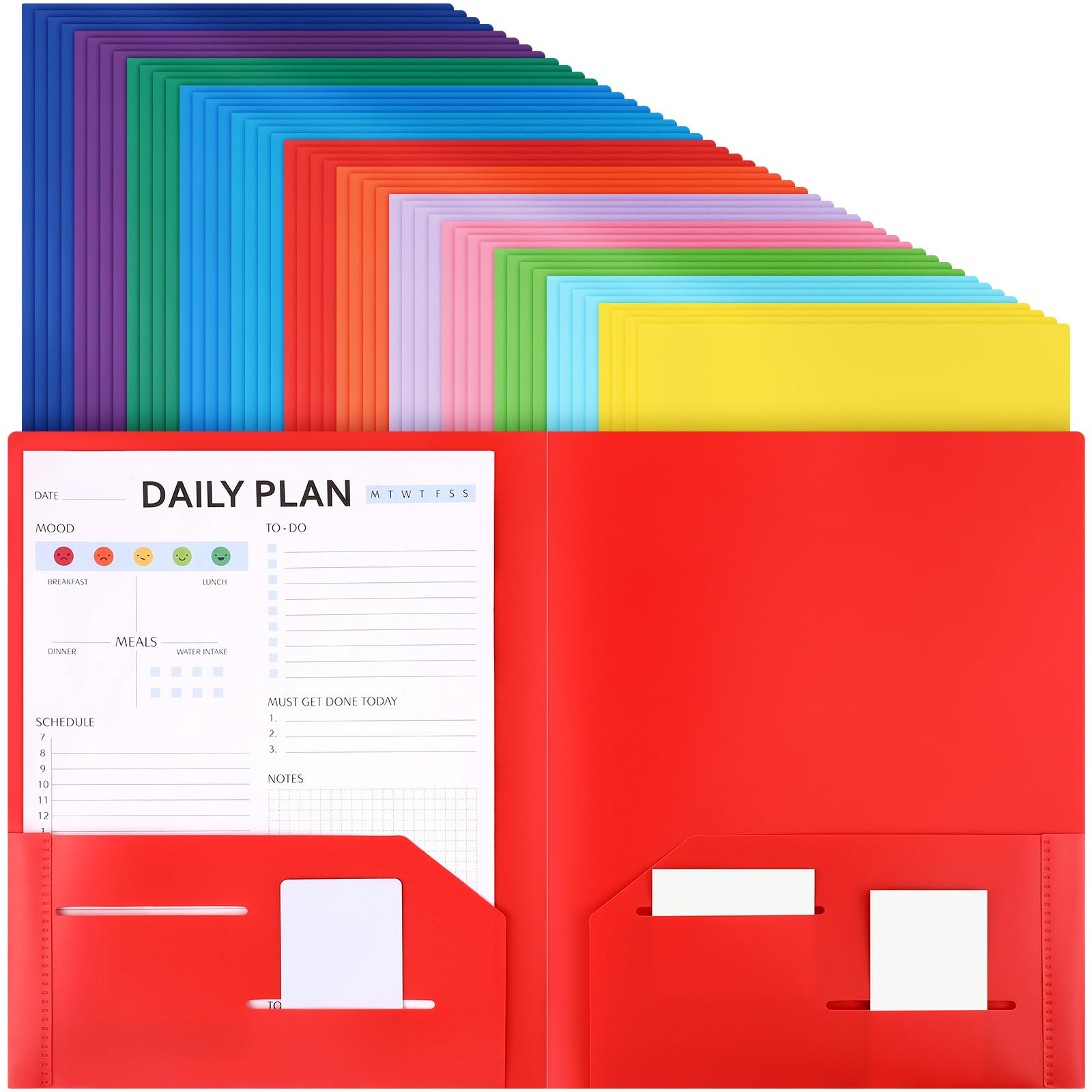 Cholemy 72 Pcs Plastic Folders with 2 Pockets 11.6 x 9.4 Inch Heavy Duty Colored Pocket Folders Fit Letter Size Paper Bulk for School Office Home