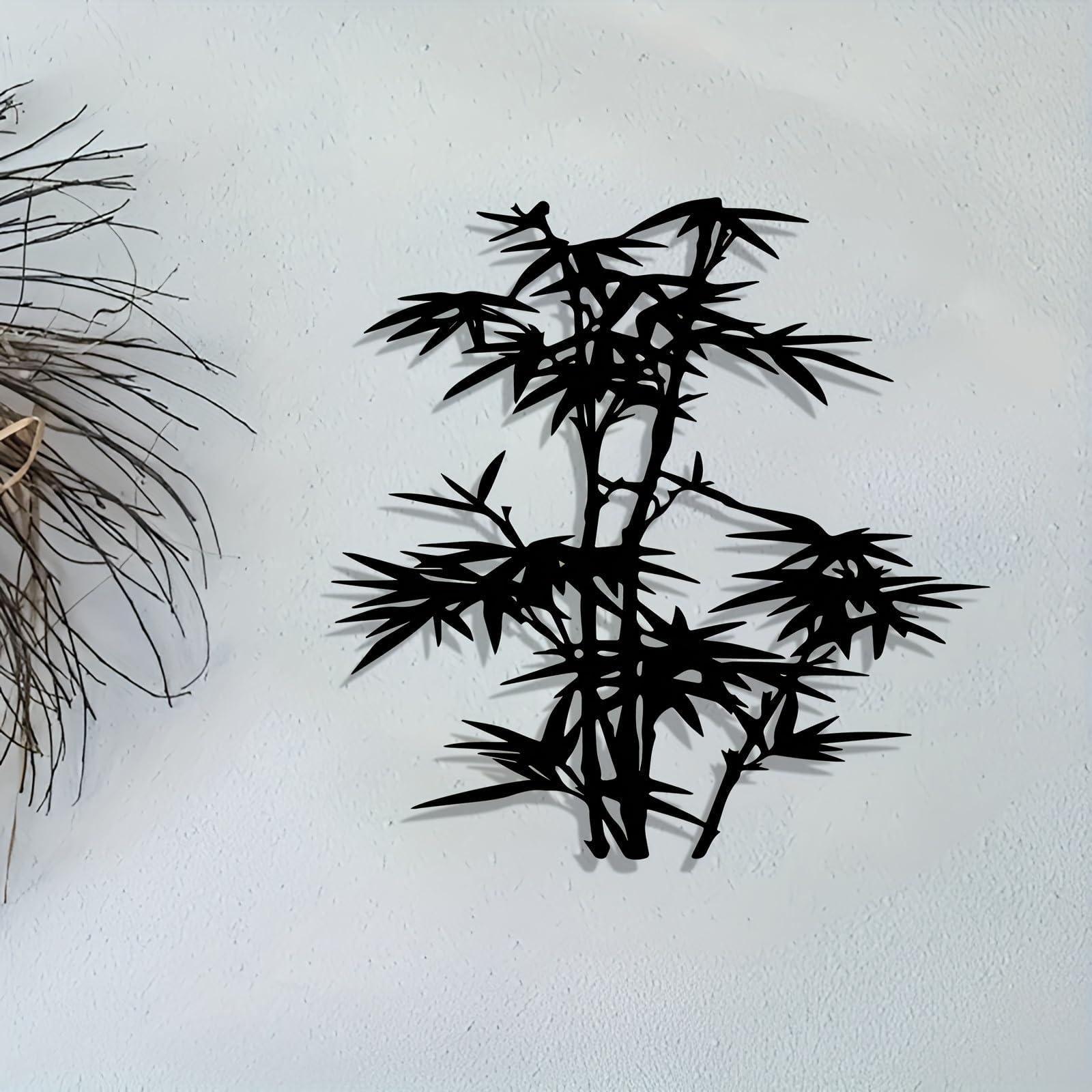 Decoración de pared abstracta contemporánea de metal con diseño de bambú en silueta negra y estilo natural, ideal para interiores y exteriores, sala de estar, dormitorio, patio, jardín zen y deco